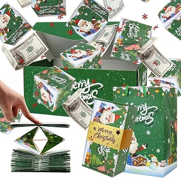 Jeffski Christmas Gift Box Explosion for Money, Surprise Pop-Up Cash Explosion Boxes, Unique Folding Bouncing Envelope Gift Box for Birthday Anniversary Valentine Proposal Green, 6 Bounces