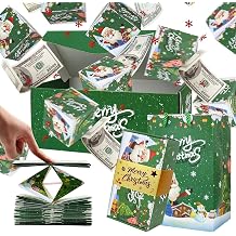 Jeffski Christmas Gift Box Explosion for Money, Surprise Pop-Up Cash Explosion Boxes, Unique Folding Bouncing Envelope Gift Box for Birthday Anniversary Valentine Proposal Green, 16 Bounces