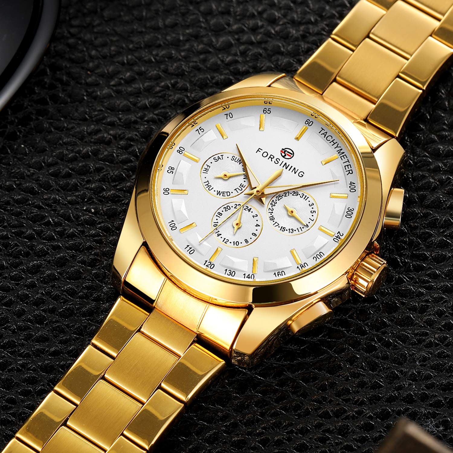 Forsining, orologio da polso da uomo, impermeabile, analogico, al quarzo, con cinturino in acciaio inox