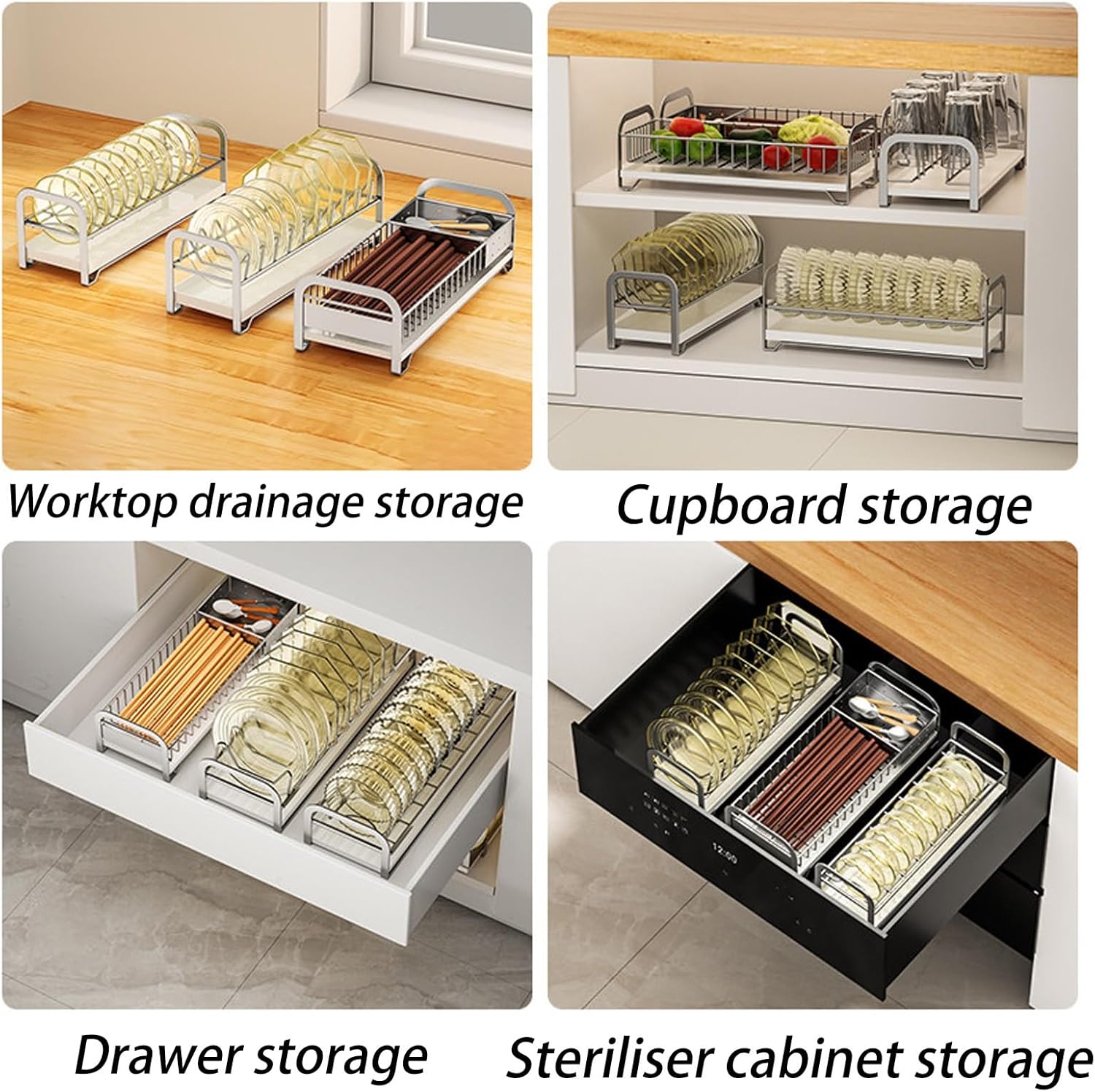 HJXGQJM Stainless Steel Kitchen Dish Drying Rack, Dish Rack Dish Drying Rack Kitchen Supplies Organizer Utensils Holder Dish Drainer Rack with Drip Tray