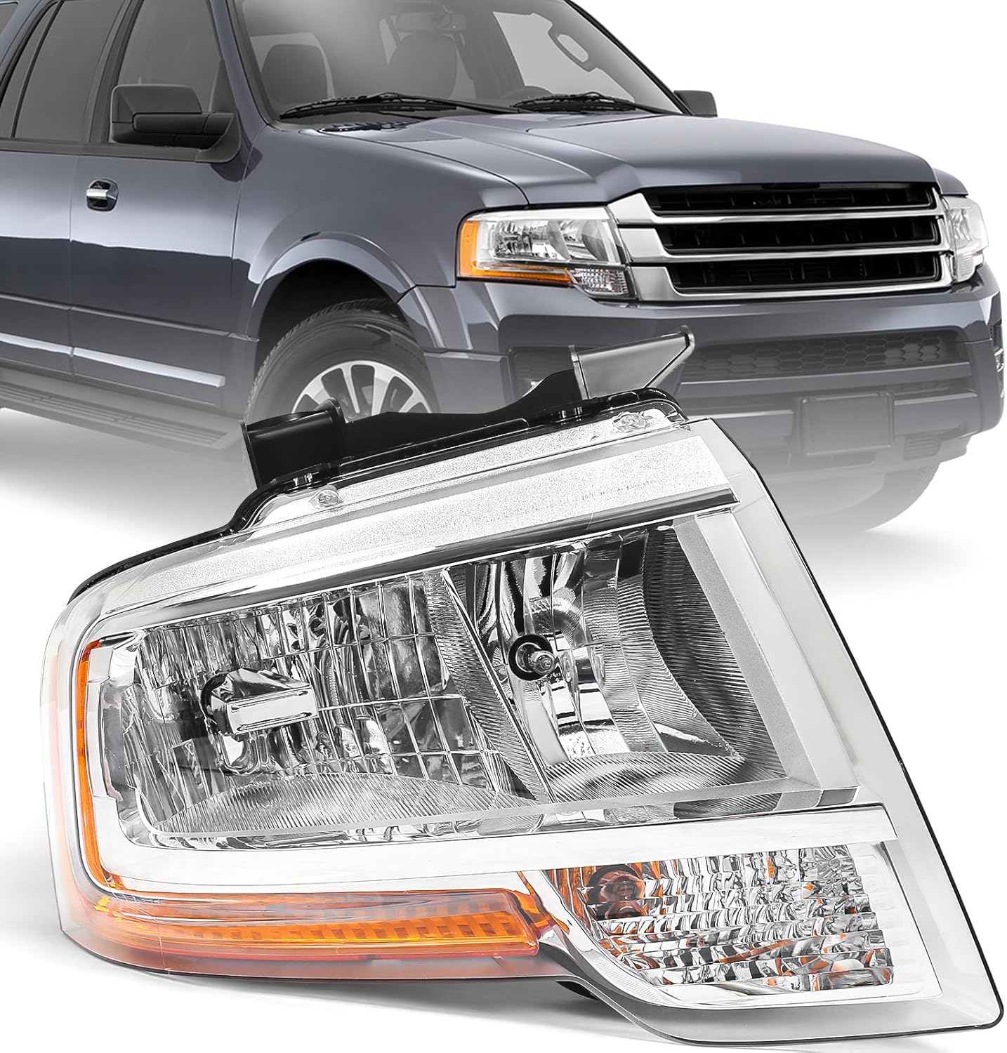 Halogen Headlight Assembly Compatible with Ford Expedition 2015 2016 2017 Front Lamp Left Driver Side LH