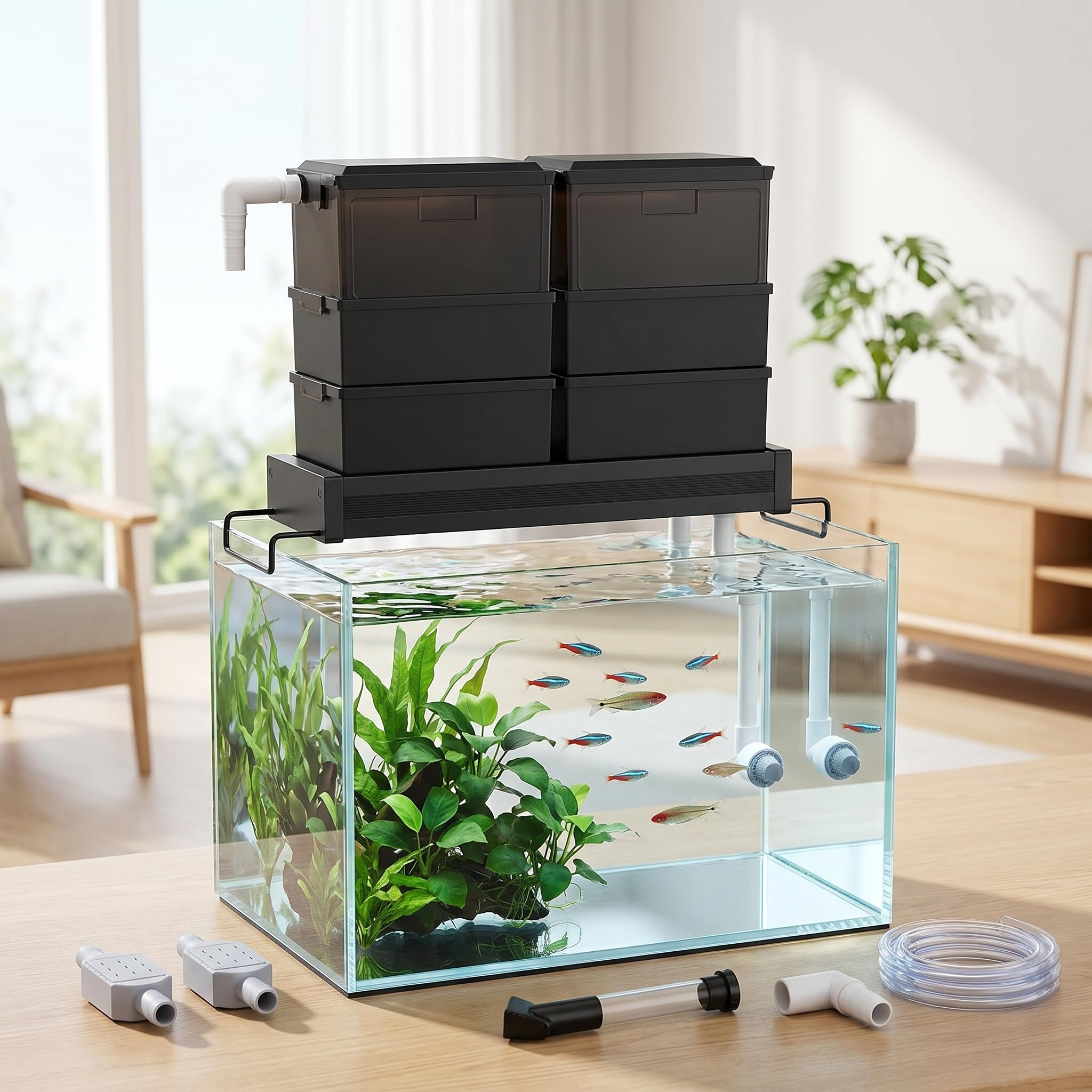 Caja De Filtro Superior Multiusos para Acuario con Cajón - 6 Unidades De Filtro De Goteo Externo para Acuarios, Filtración De Agua Eficiente, Fácil Instalación. 18Boxes