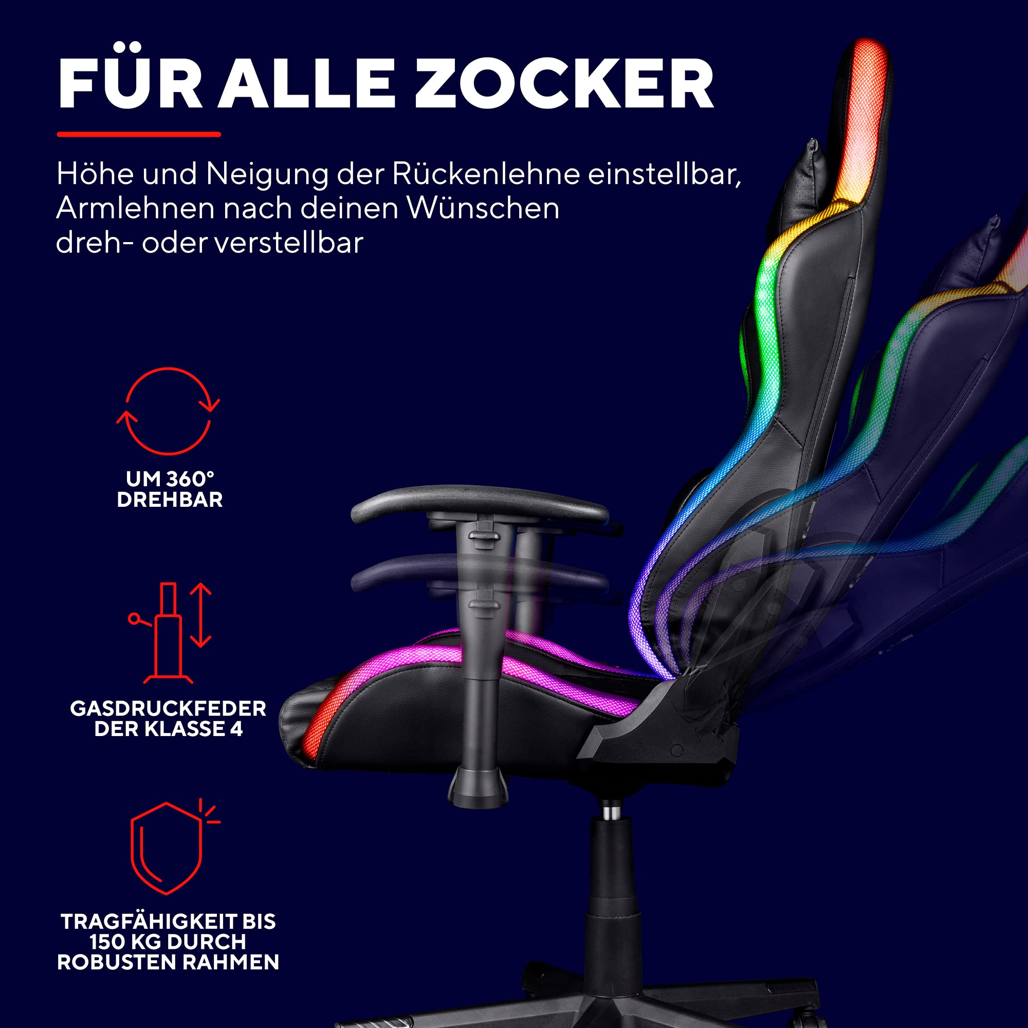 GXTrust Rizza Gaming Stuhl mit RGB LED-Beleuchtung, Schwarz