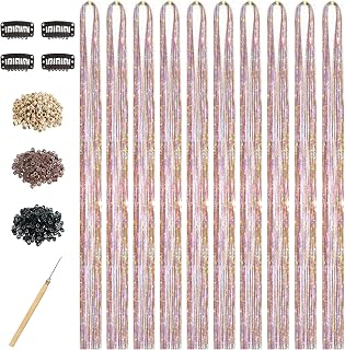 Gold-Sliver-Pink Hair Tinsel, 10 Pcs Fairy Hair Tinsel Kit for Girls Women | 48 Inch 4000 Strands with Tools Hair Accessories Glitter Tinsel Hair Extensions for Party Festival Christmas