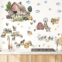 Vista 6 de Calcomanías de pared de animales de granja grandes, calcomanías divertidas de pared de animales, vintage, granja, oveja, pollo, gallo, pato, cerdo