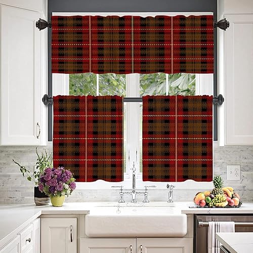 Miniatura 2 de BaoNews Cenefas de cocina tejidas a cuadros para ventanas, cortinas opacas de poliéster multicapa para cocina, dormitorio, 1 paquete de 52 x 18