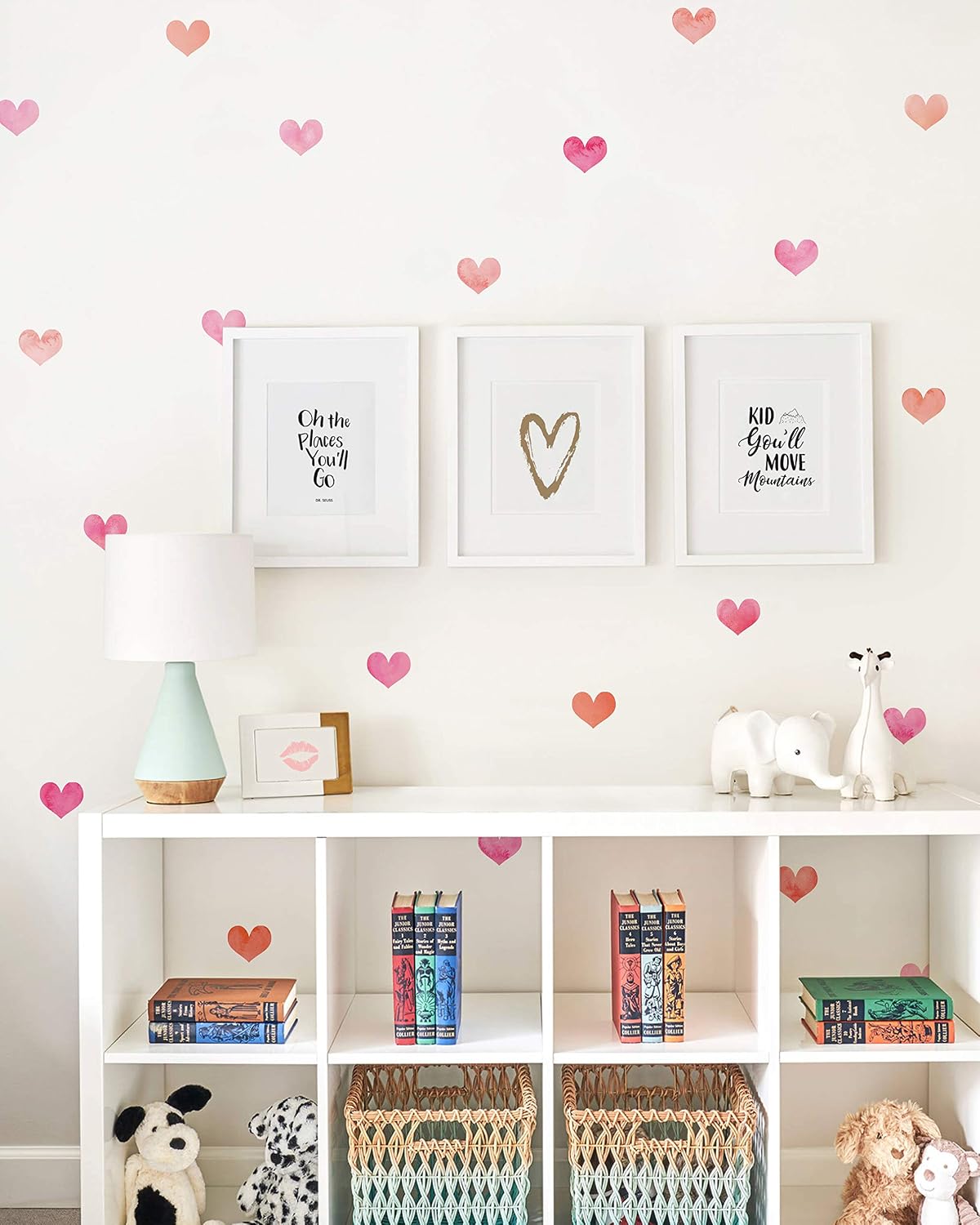 Watercolor Hearts Vinyl Wall Stickers, Pink, Peel and Stick Wall Stickers