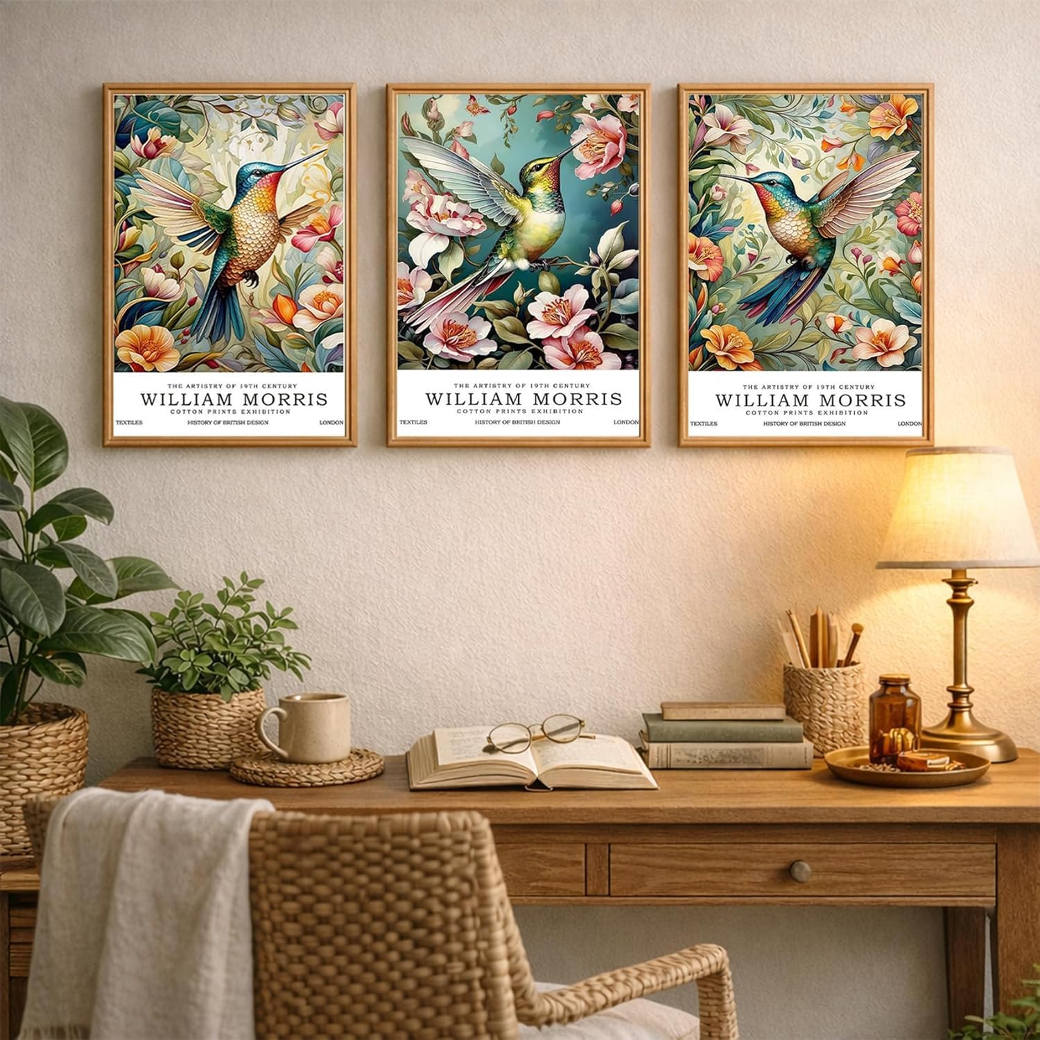 lianyibo William Morris Hummingbird Canvas Wall Art Botanical Floral Bird Poster Prints Living Room Bedroom, Office Decor(50 x 75 x 3/bez ramki)
