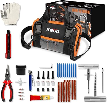 X-BULL Heavy Duty Tire Plug Kit All-in-One Tire Repair Kit with Self-Vulcanizing Plugs & Organized Bag for Car, SUV, Truck, Motorcycle, On Road & Off Road Professional Flat Tire Fix Kit