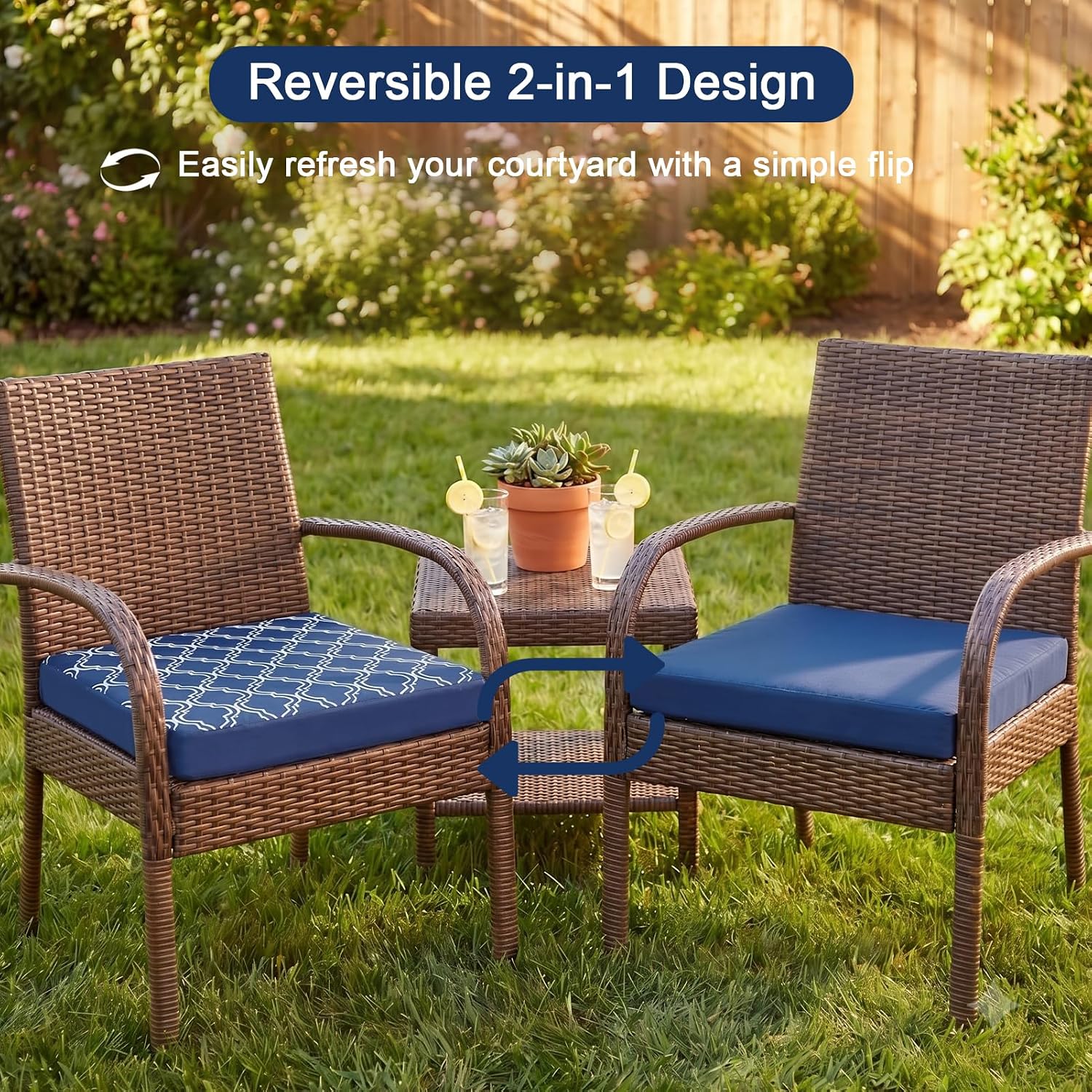 Outdoor Chair Cushions Set of 4, Waterproof, Reversible 19x19x3 image 2