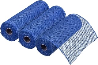 MECCANIXITY 3pcs 10 Inch Poly Burlap Mesh for Wreath, Decorative Mesh Fabric Ribbon 6.4 Yard for Fall Easter Christmas Flower Bow, Blue