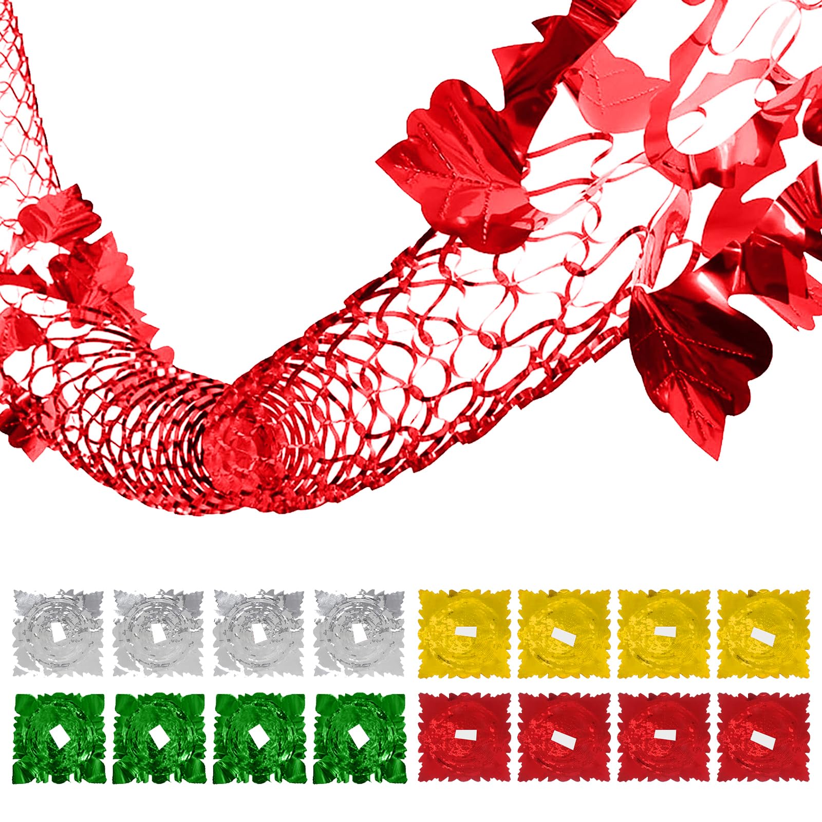 16Pcs Christmas Hanging Decorations,Christmas Ceiling Decorations,Multi Coloured Foil Garland Festive Hanging Decorations,Xmas Ceiling Garlands,Swirl Ceiling Decoration for Xmas(Gold,Silver,Red,Green)