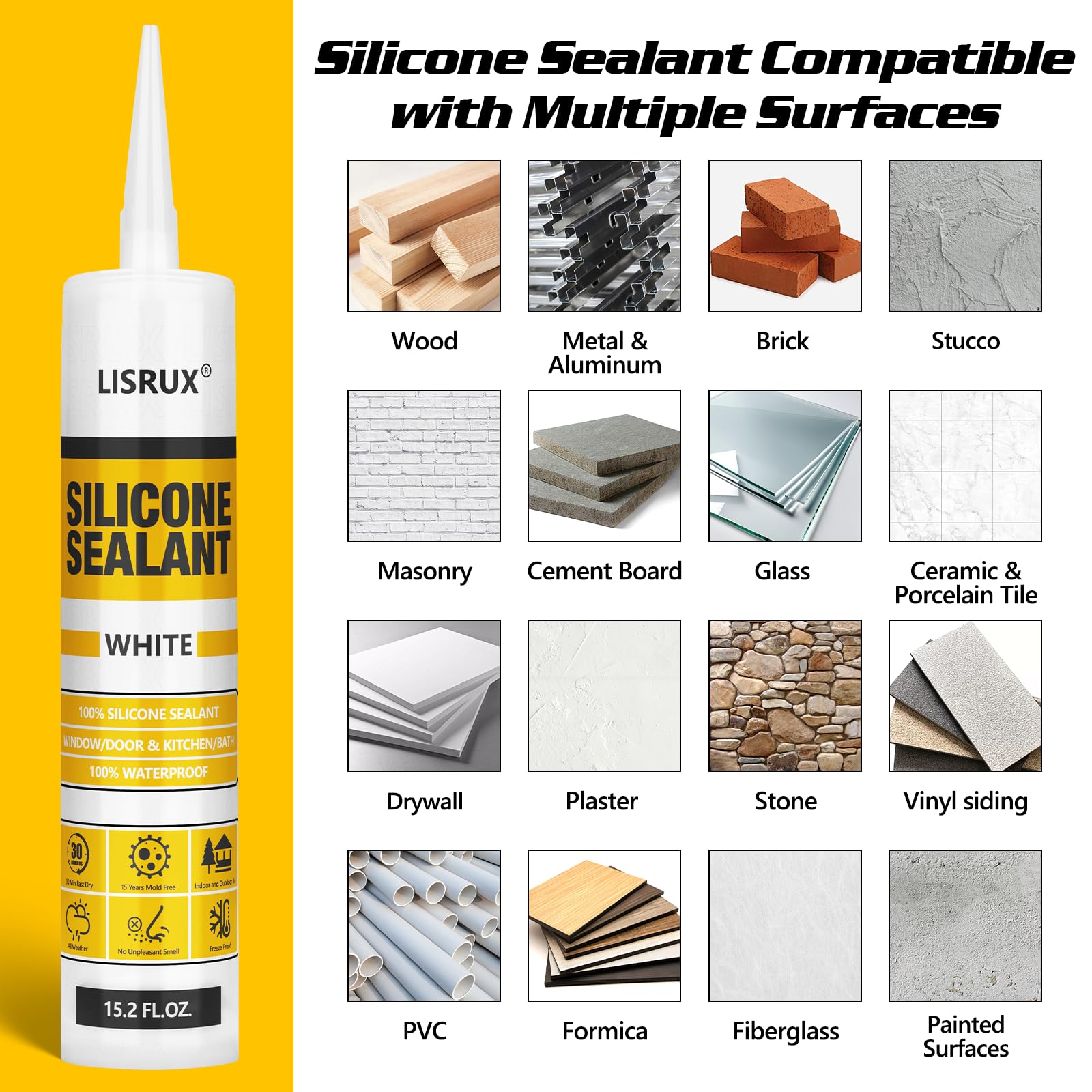 LISRUX Silicone Caulk - Waterproof Window & Door Sealant -7 LISRUX Silicone Caulk - Waterproof Window & Door Sealant -7