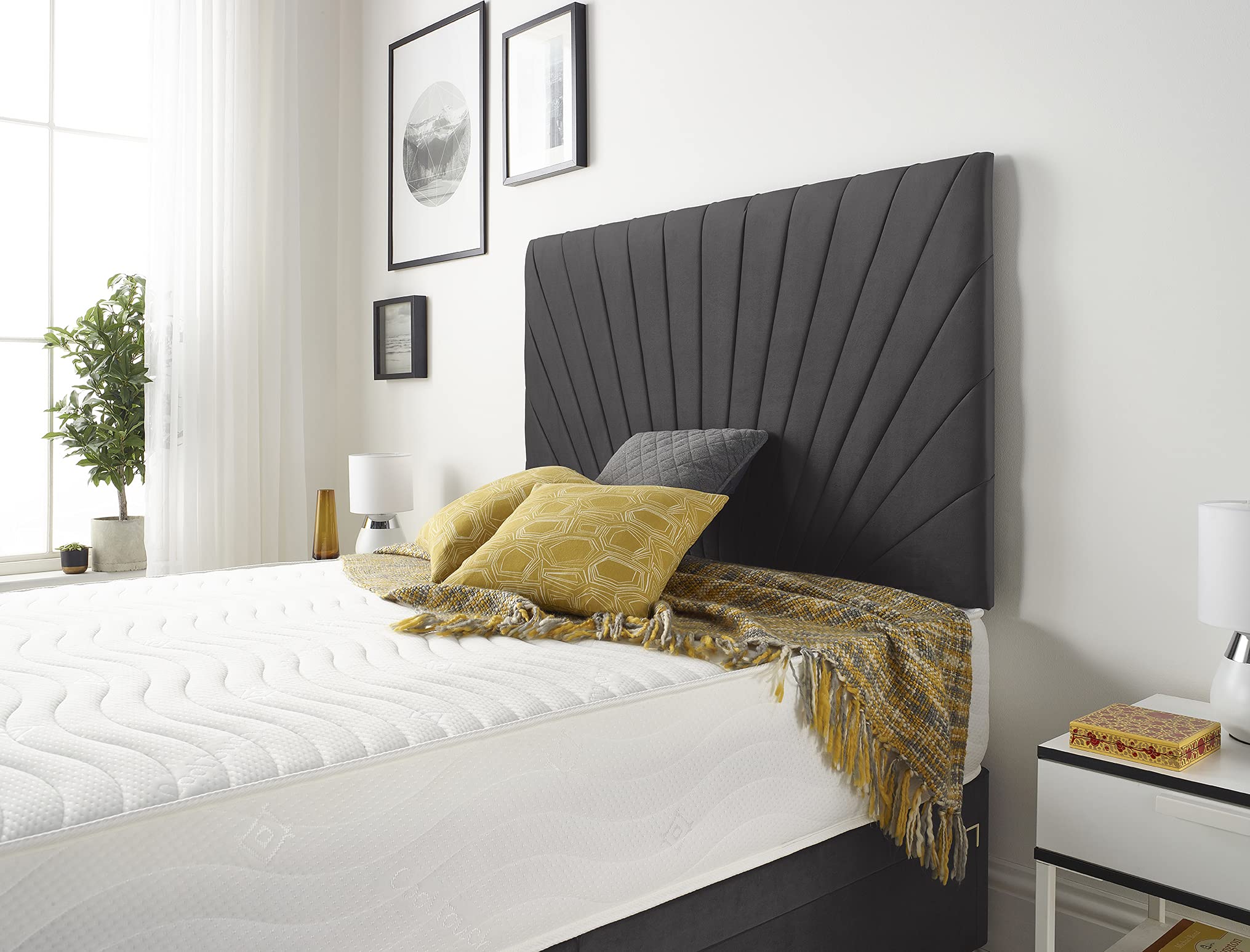 Bed Centre Platinum 32 Inch or 54 Inch Headboard Available in Different Fabrics and Colours 3FT, 4FT, 4FT6, 5FT, 6FT (6FT Super King, 32 Inch High With Struts, Plush Black)