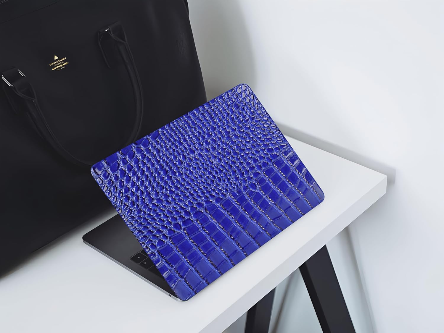 Compatible with MacBook Air 15 Inch Case 2026 M5, 2023-2025 M4/M3/M2 A3448 A3241 A3114 A2941, Texture Luxury Crocodile Aligator Skin Snakeskin PU Leather Hardshell & Keyboard Cover, Blue image 5