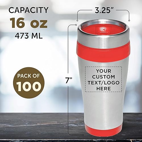 Miniatura 124 de Tazas de viaje de acero inoxidable con aislamiento personalizado, 16 onzas, juego de 100, paquete personalizado a granel, perfectas para café
