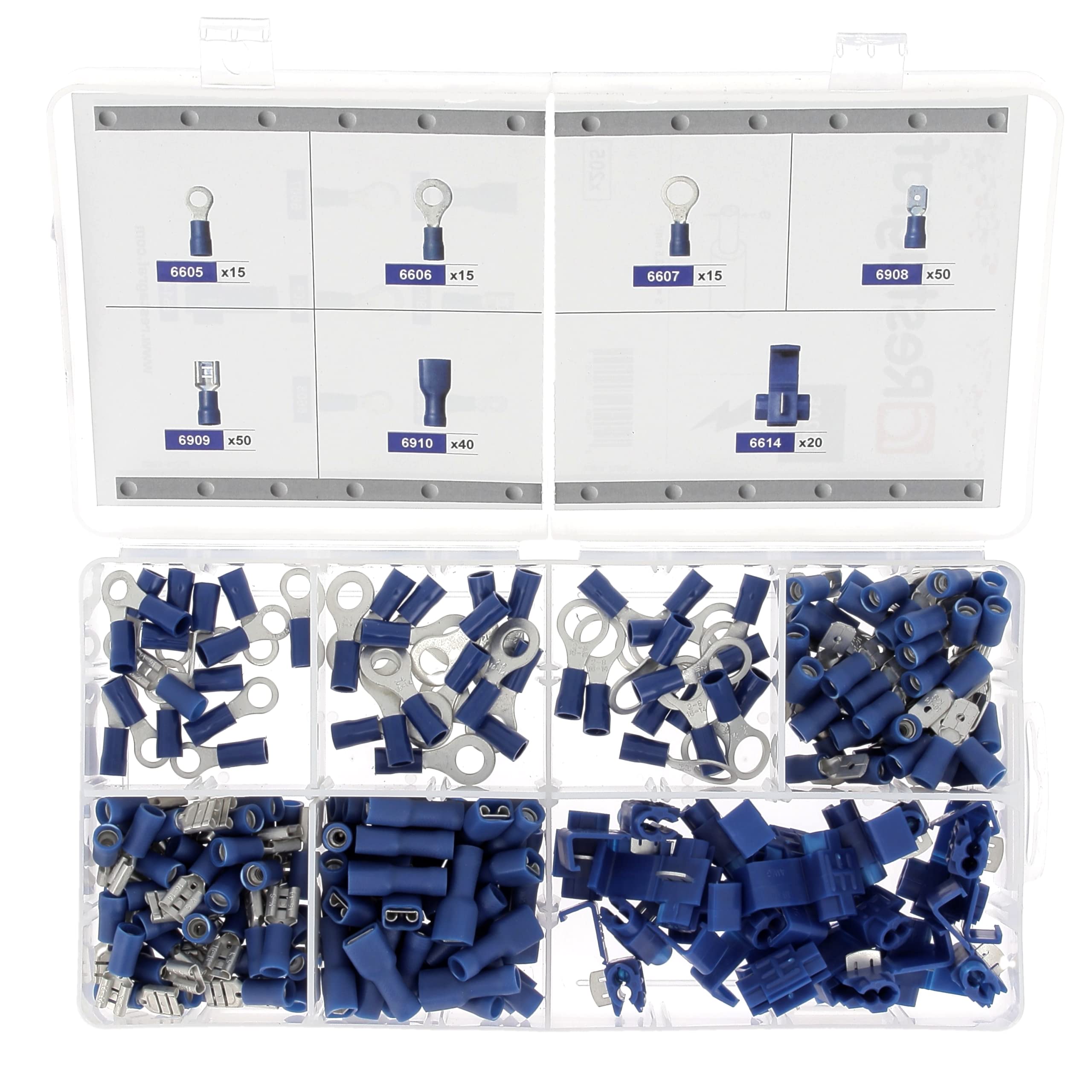 Restagraf - Coffret de Cosses à Sertir Pré-Isolées Bleu - Assortiment Électrique pour Véhicules - Cosses Rondes, Plates - Pour Fils 1 à 2,5 mm² - Réf. 70205 - Coffret de 205 pcs