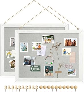 DOLLAR BOSS Cork Boards with Linen 2-Pack 16''X 12'' Cork Board for Walls White Wood Framed Small Bulletin Board Hanging Pin Board for Home Kitchen Office Decoration 20 Pushpin, Grey