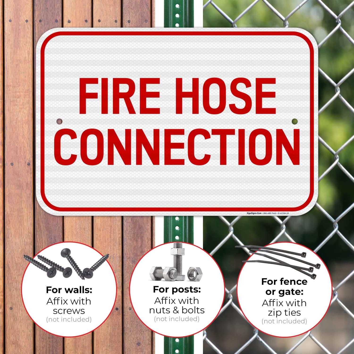 Fire Hose Connection Sign, 12x18 Inches, 3M EGP Reflective 0.63 Aluminum, Fade Resistant, Easy Mounting, Indoor/Outdoor Use, Made in USA