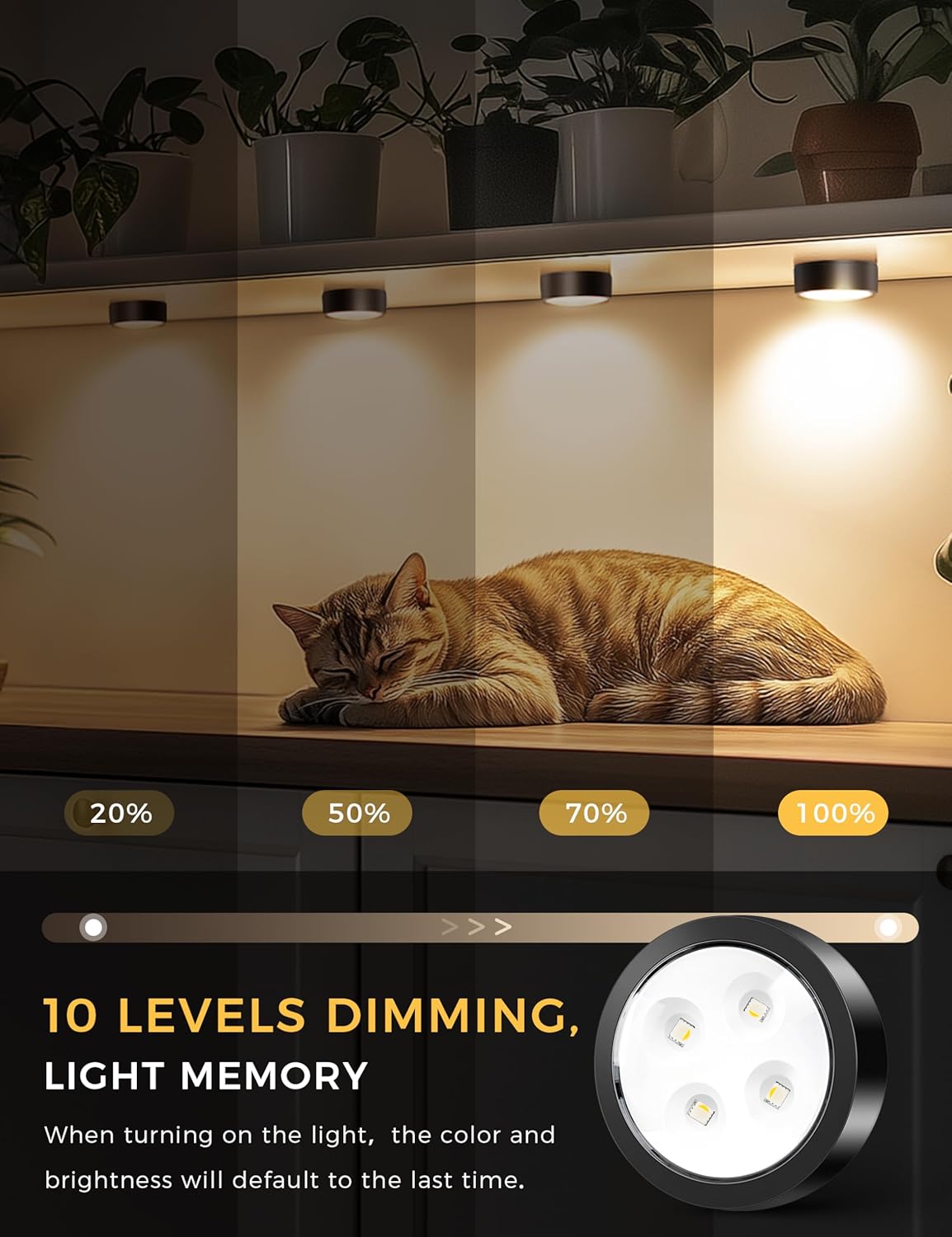 Stick on Lights with Remote Shelf Battery Operated Push Lights Small Led Bookshelf Above Cabinet Lighting 2 Pack Black