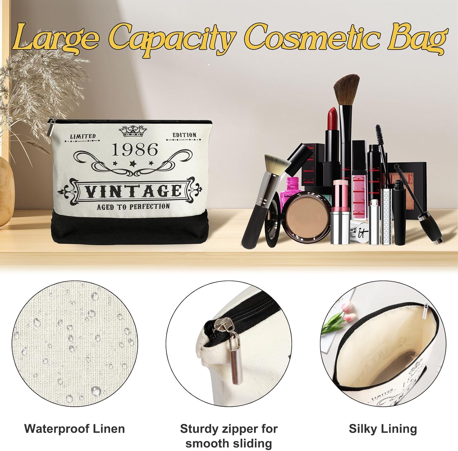 YeohJoy 40th Birthday Gifts for Women Canvas Tote Bag Travel Gear, Unique 40 Years Old Birthday Gifts for Mom Wife Aunt Friends Her, Vintage 1986 Handbag & Cosmetic Bag & Back in 1986 Poster - Image 4