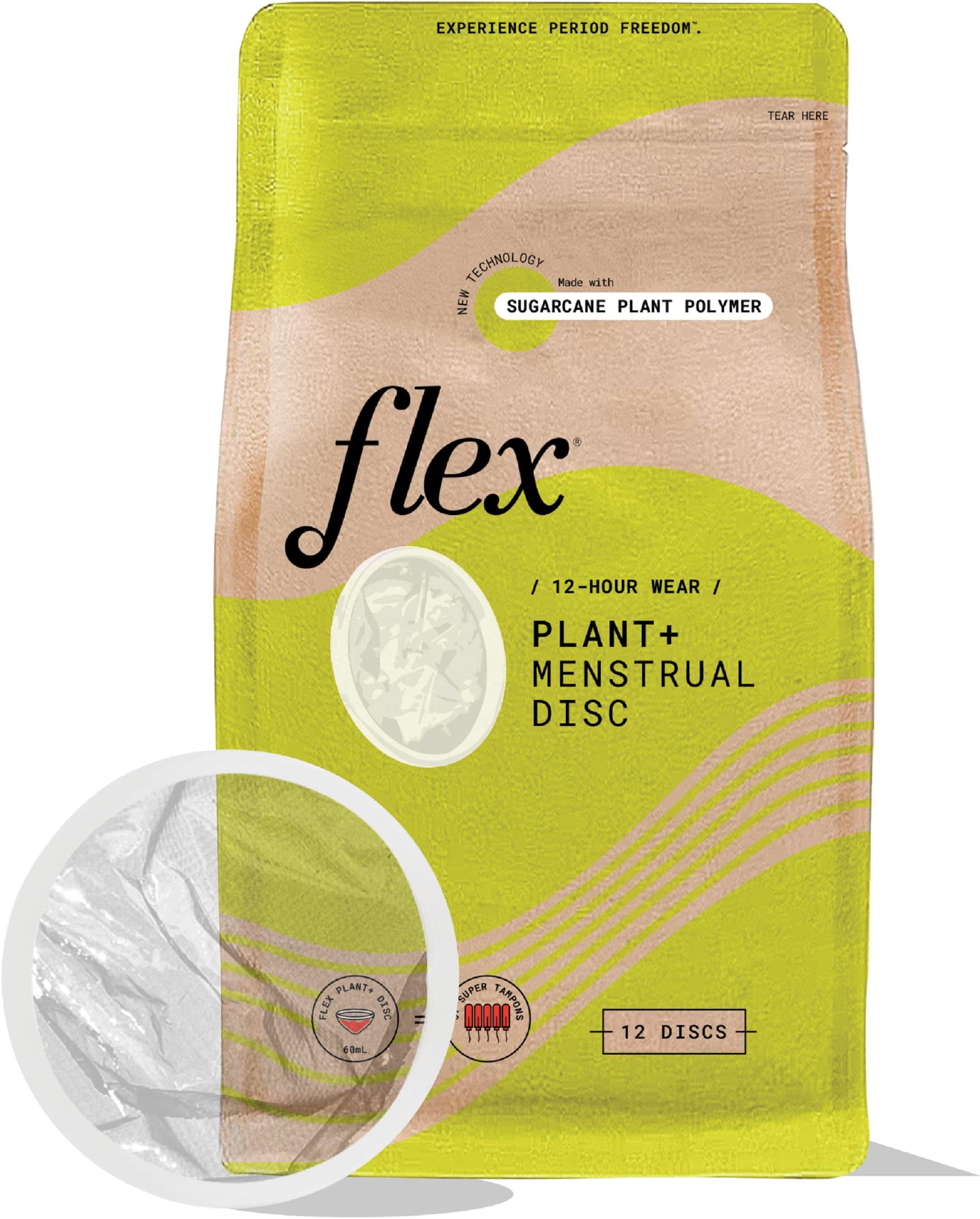 Plant Plus Disc | Plant-Based Disposable Period Discs | Tampon and Cup Alternative | Capacity of 5 Super Tampons | Menstrual Disc Made with Sustainable Medical-Grade Plant Polymers | 12 Count