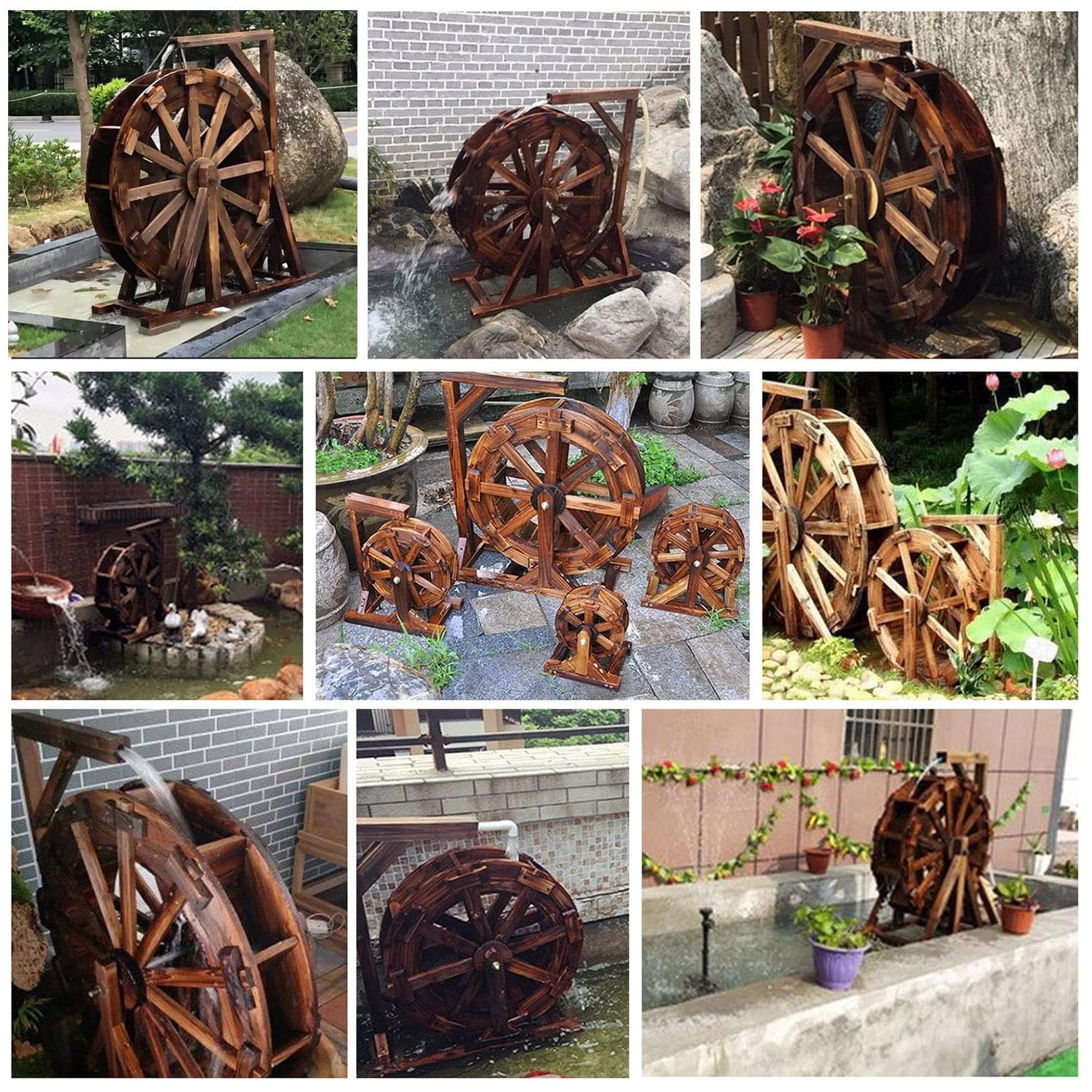 Holz-Wasserrad-Brunnen, Garten-Wasserfall-Wasserpumpe, Freistehende Gartendekoration 30cm
