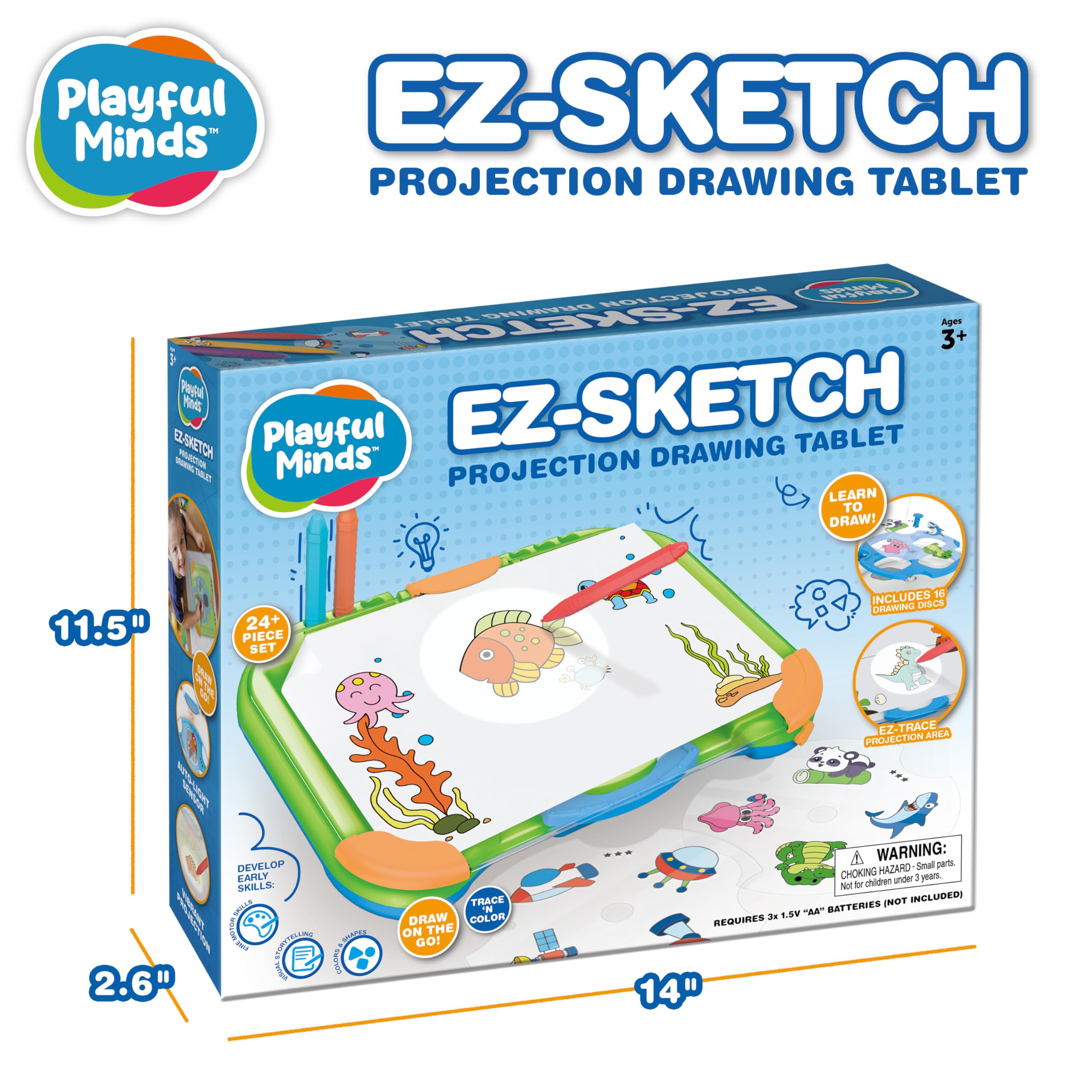 EZ Sketch - Tableta de dibujo proyector, 24 piezas, proyección de luz de rastreo y color para trazar y bocetar, incluye 64 personajes de dibujos animados rastreables, 6 marcadores 3