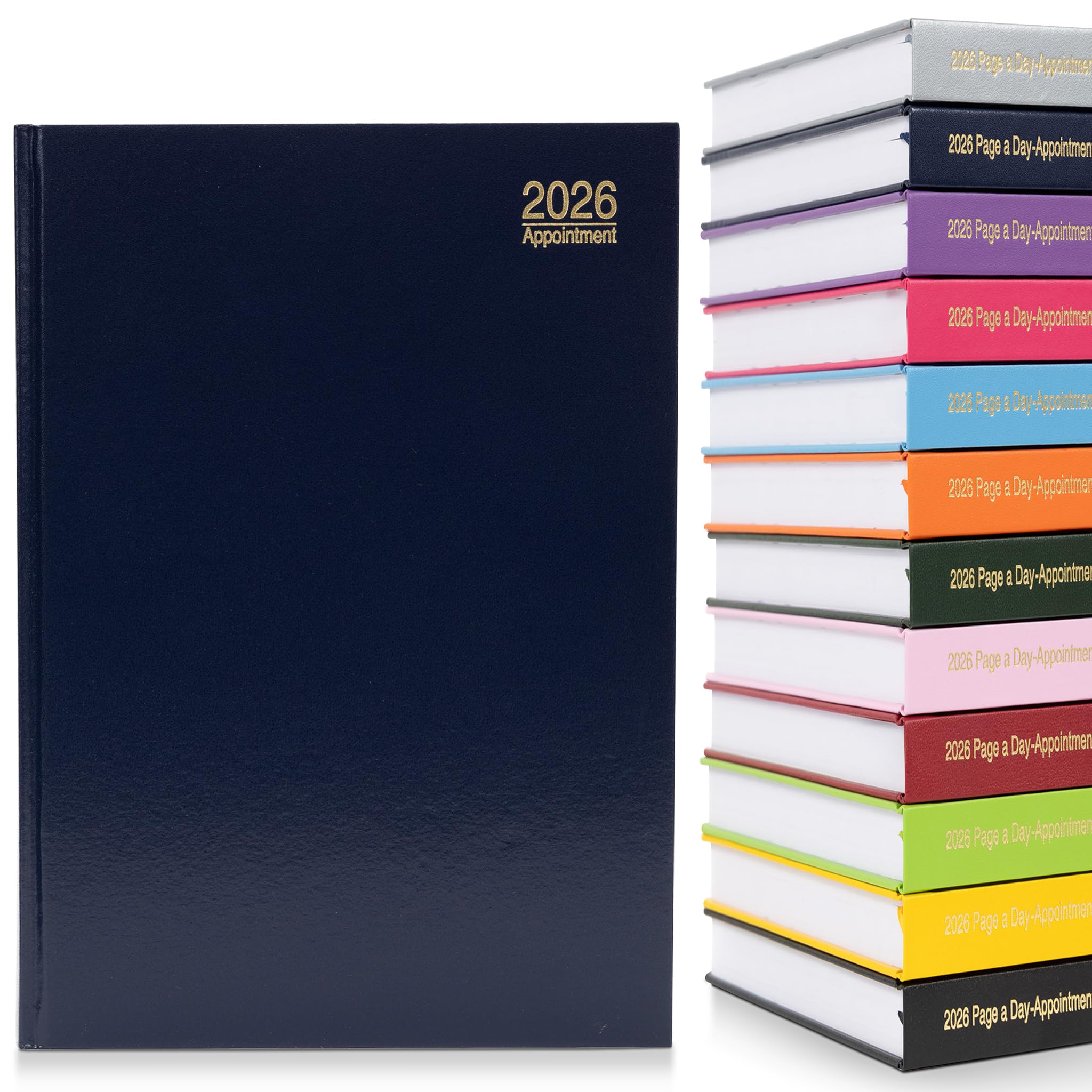 evelay 2026 Page a Day A4 Appointment Diary with Times Hour Slot - Personal Work Schedule Hardback Planner Organiser - Full Page Saturday & Sunday (Navy)