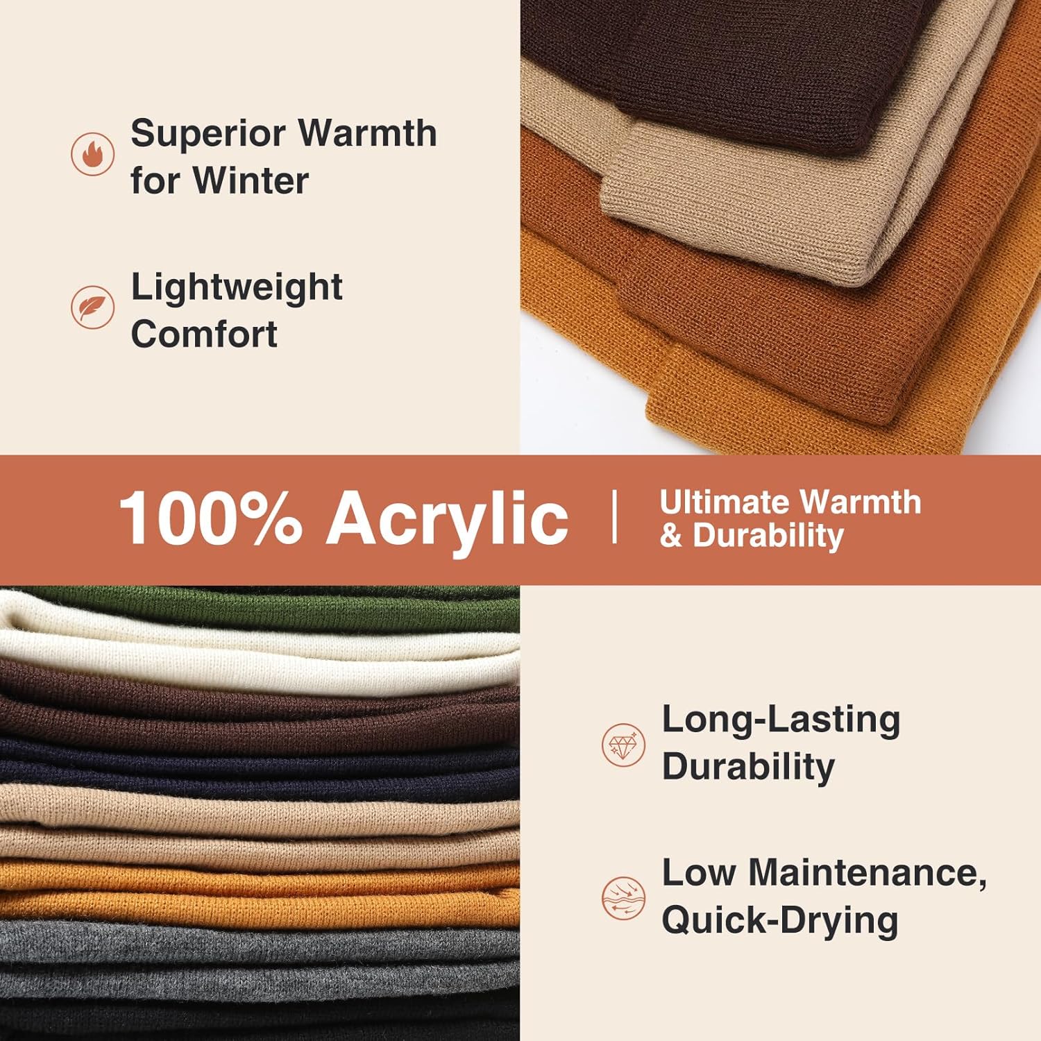 Satin Lined Beanie Hats for Women Men Knit Acrylic Beanie Winter Hat Silk Lining Soft Slouchy Warm Cuffed Beanie Hat - Image 5