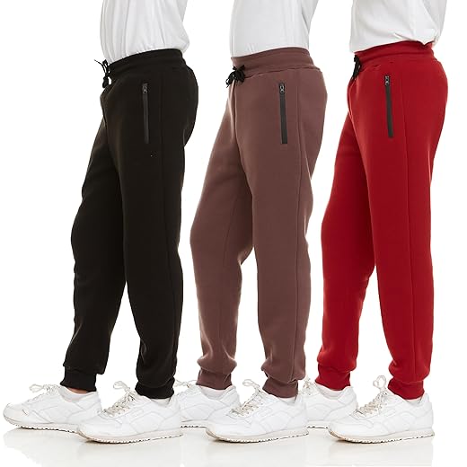 PURE CHAMP 3Pk Boys Sweatpants Fleece Athletic Workout Kids Clothes Boys Joggers with Zipper Pocket and Drawstring Size 4-20