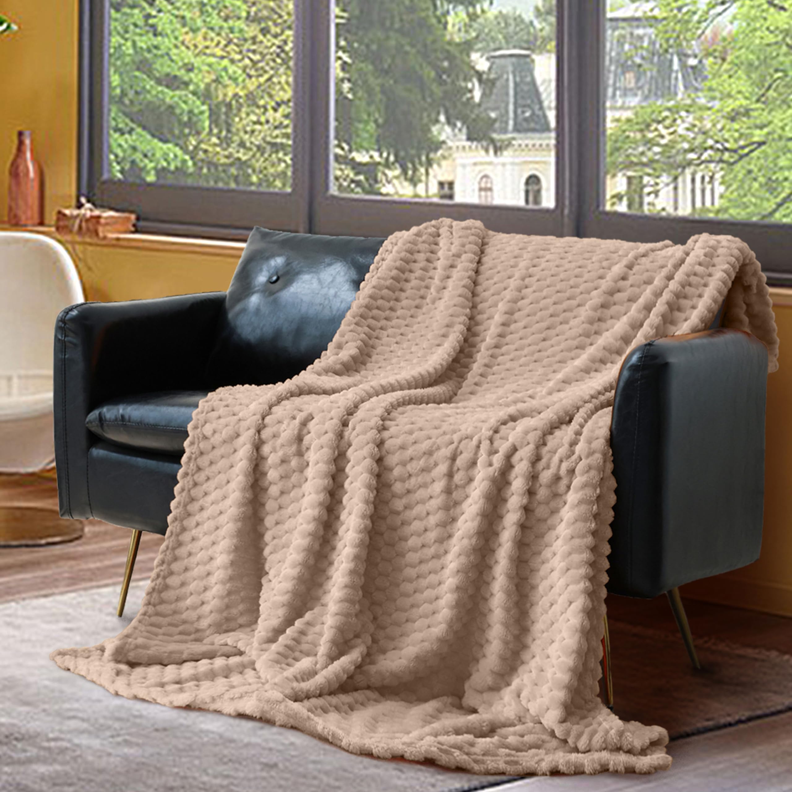 Manta de franela de forro polar (50 x 70 pulgadas), jacquard 3D, manta mullida y cálida para sofá, cama, silla, 10.56 oz/m², súper suave al tacto, acogedora, ligera, para decoración del hogar 2