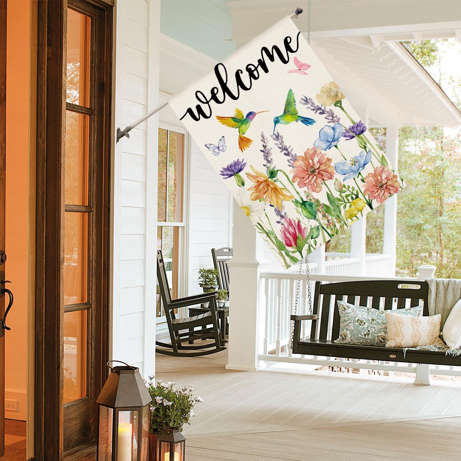 AVOIN colorlife Hummingbird Spring Flowers House Flag 28 x 40 Inch Double Sided, Seasonal Welcome Yard Outdoor Flag - Image 4