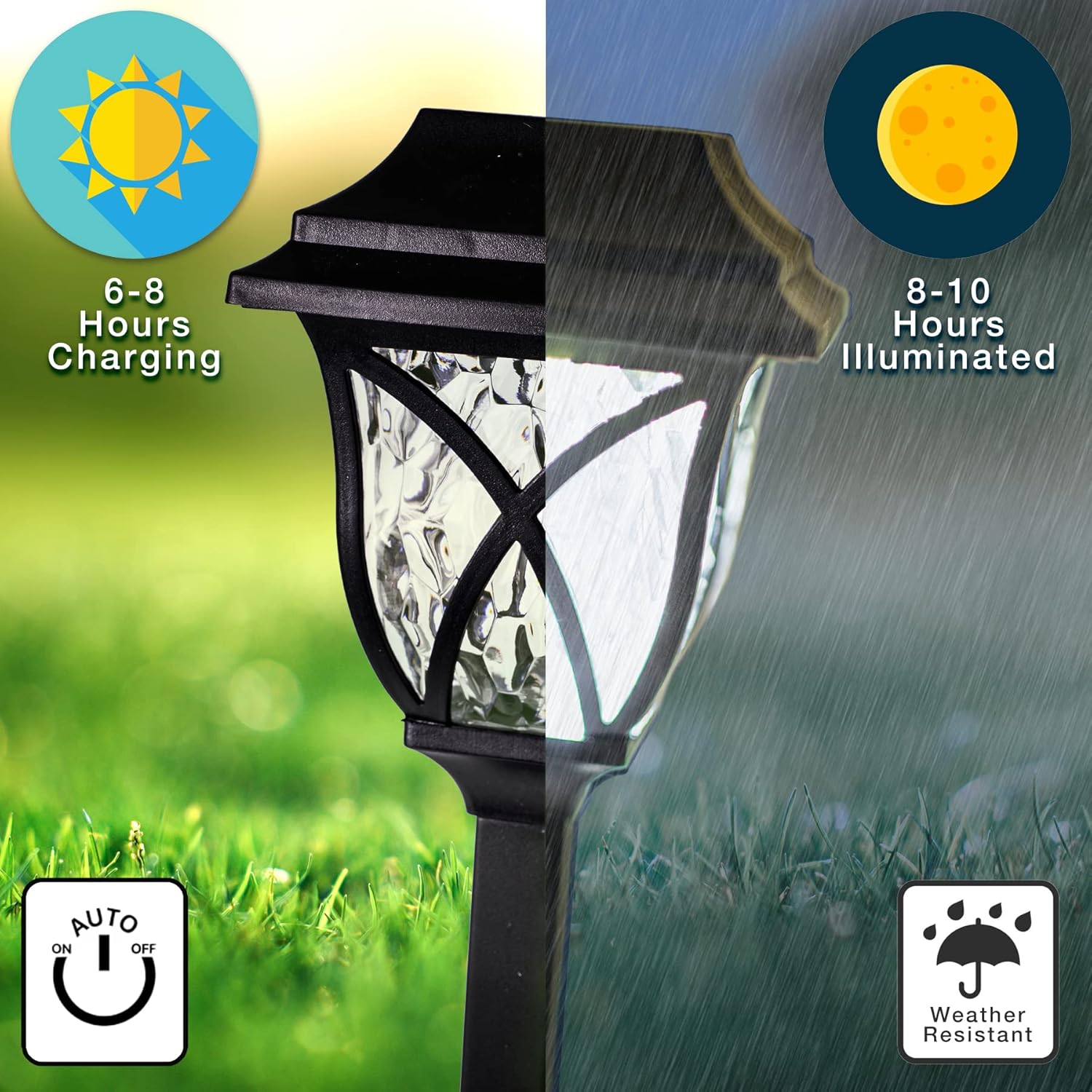 Crosslight Solar Powered Pathway Lights (6 Pack) - Collin Outdoor LED Lights, Waterproof for Garden, Yard, Patio, Lawn, Walkway - Decorative Ground Stake Lighting | White