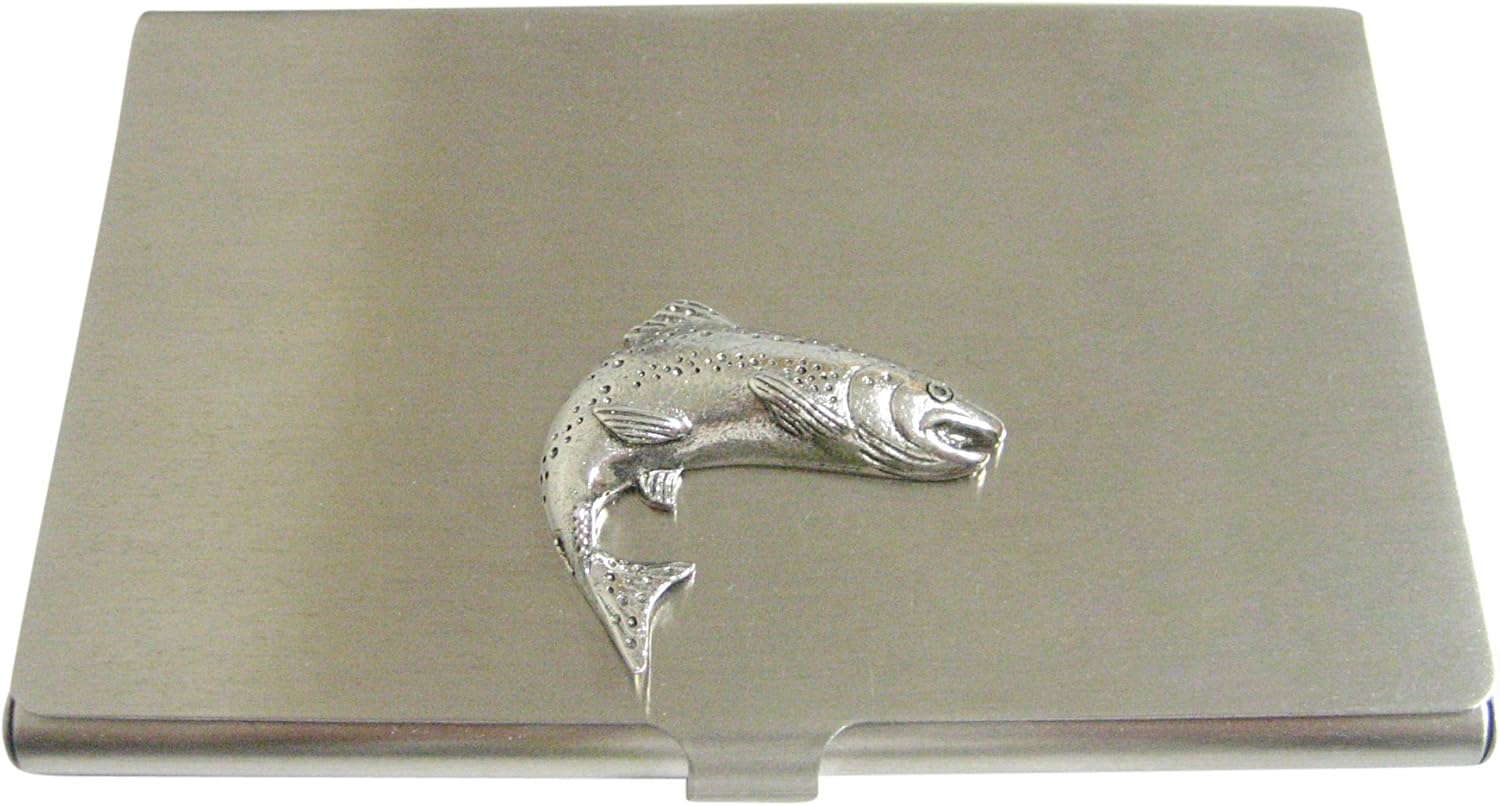 Kiola Designs Silver Toned Textured Salmon Fish Business Card Holder