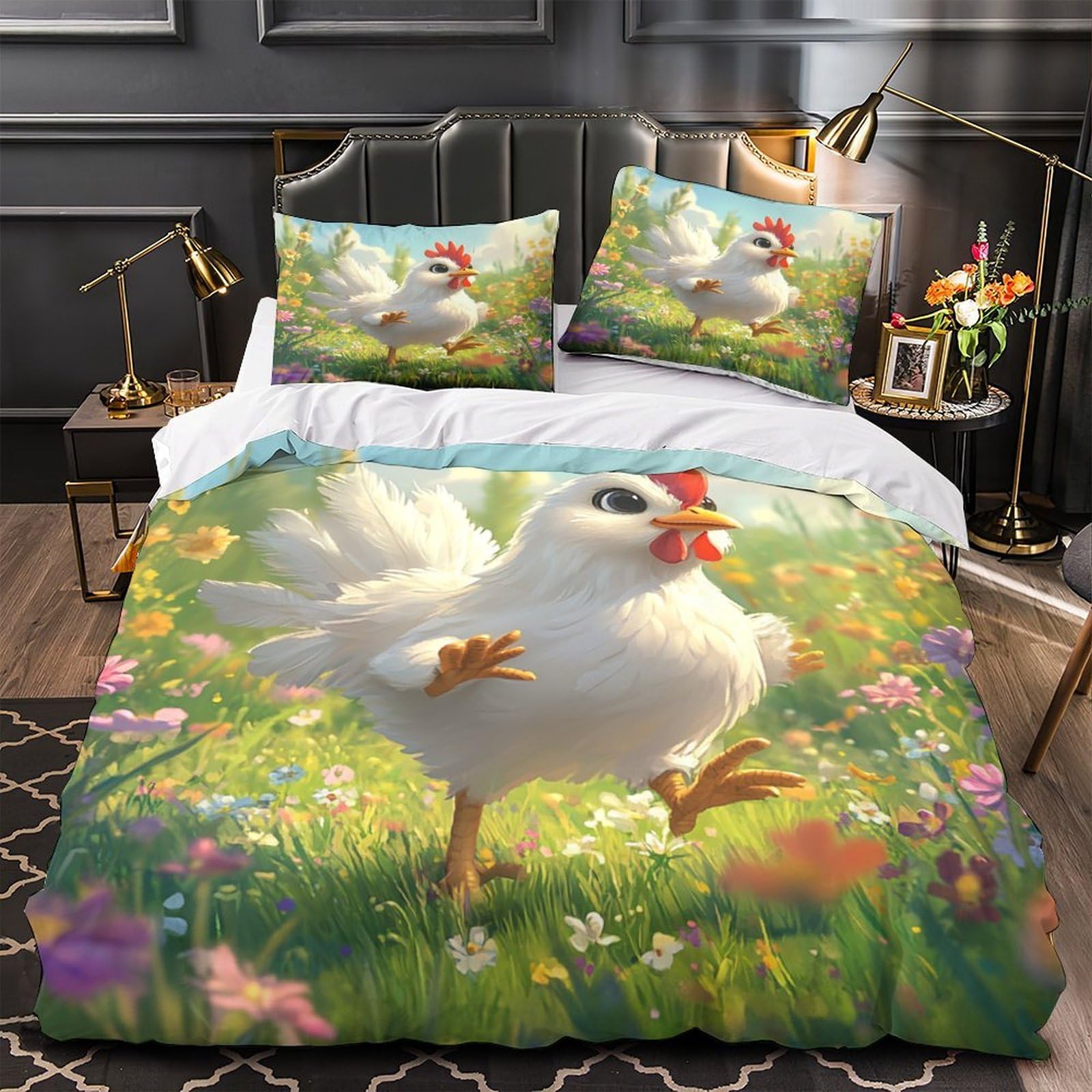 Housse de couette poulet 3D pour égayer une chambre d'adulte king