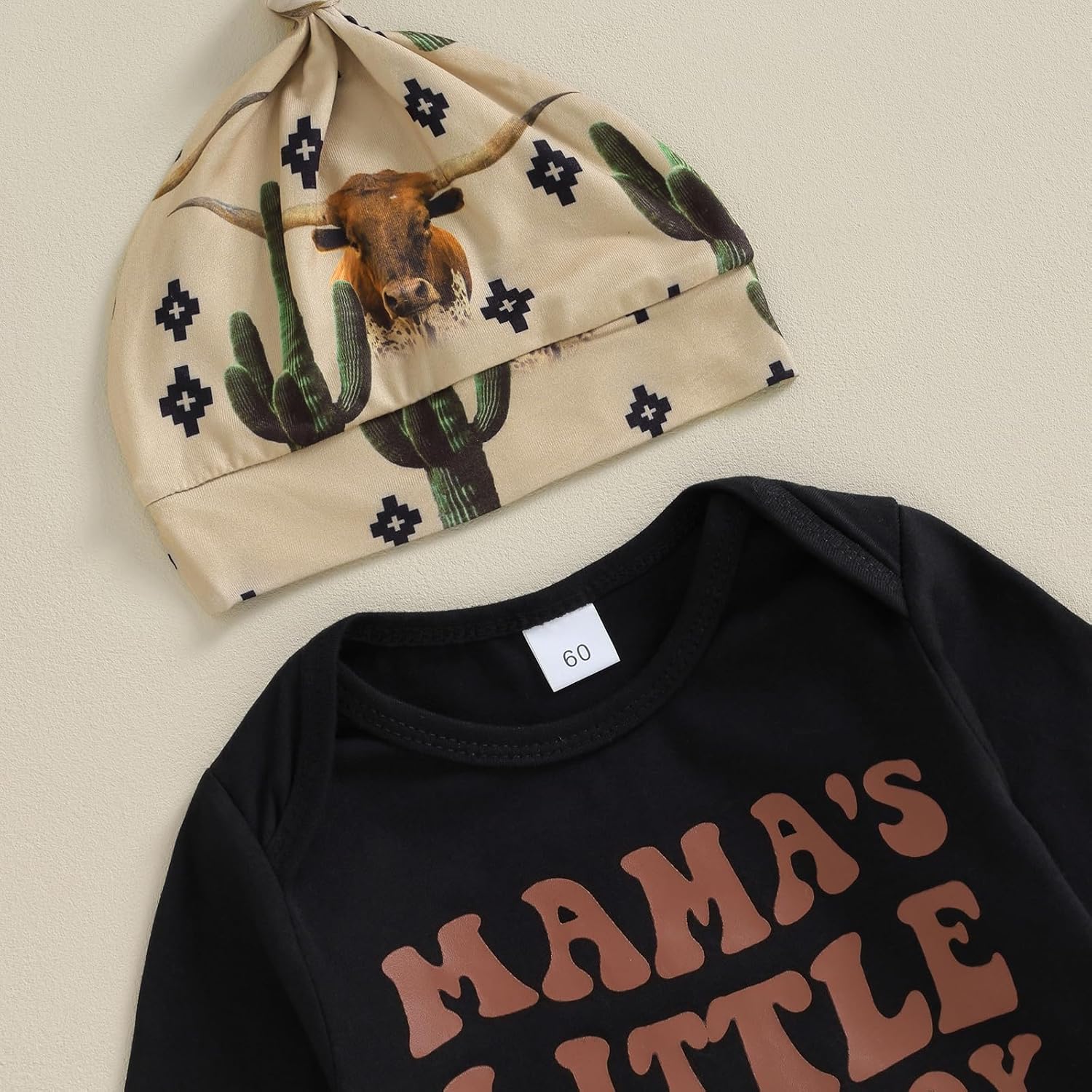 Baby Boy Cowboy Outfit Newborn Western Country Boy Clothes Cow Print Letter Bodysuit+Long Pants+Cap 3pcs Fall Clothes