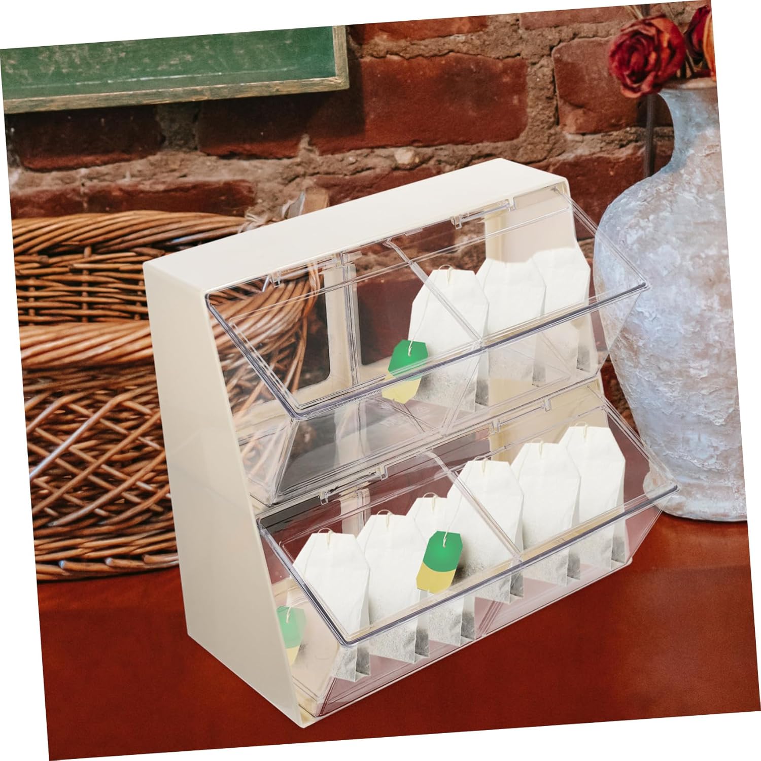 Acrylic Tea Bag Storage Box Multi-grid Candy Organizer Tea Storage Bag Holder Home Office Use