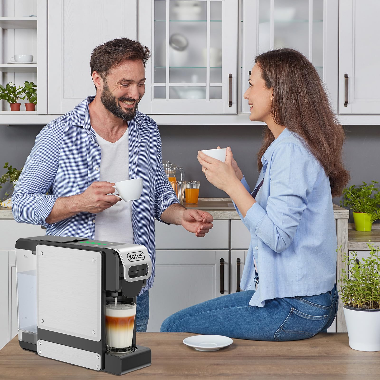 5 en 1 Máquina de Café en Cápsulas 19BAR para Lavazza MIO/Nespresso Original/Dolce Gusto cápsulas y Café Molido/ESE Pod, Máquinas Automáticas de Café Espresso en Cápsulas Pequeñas, 1L, 1450W