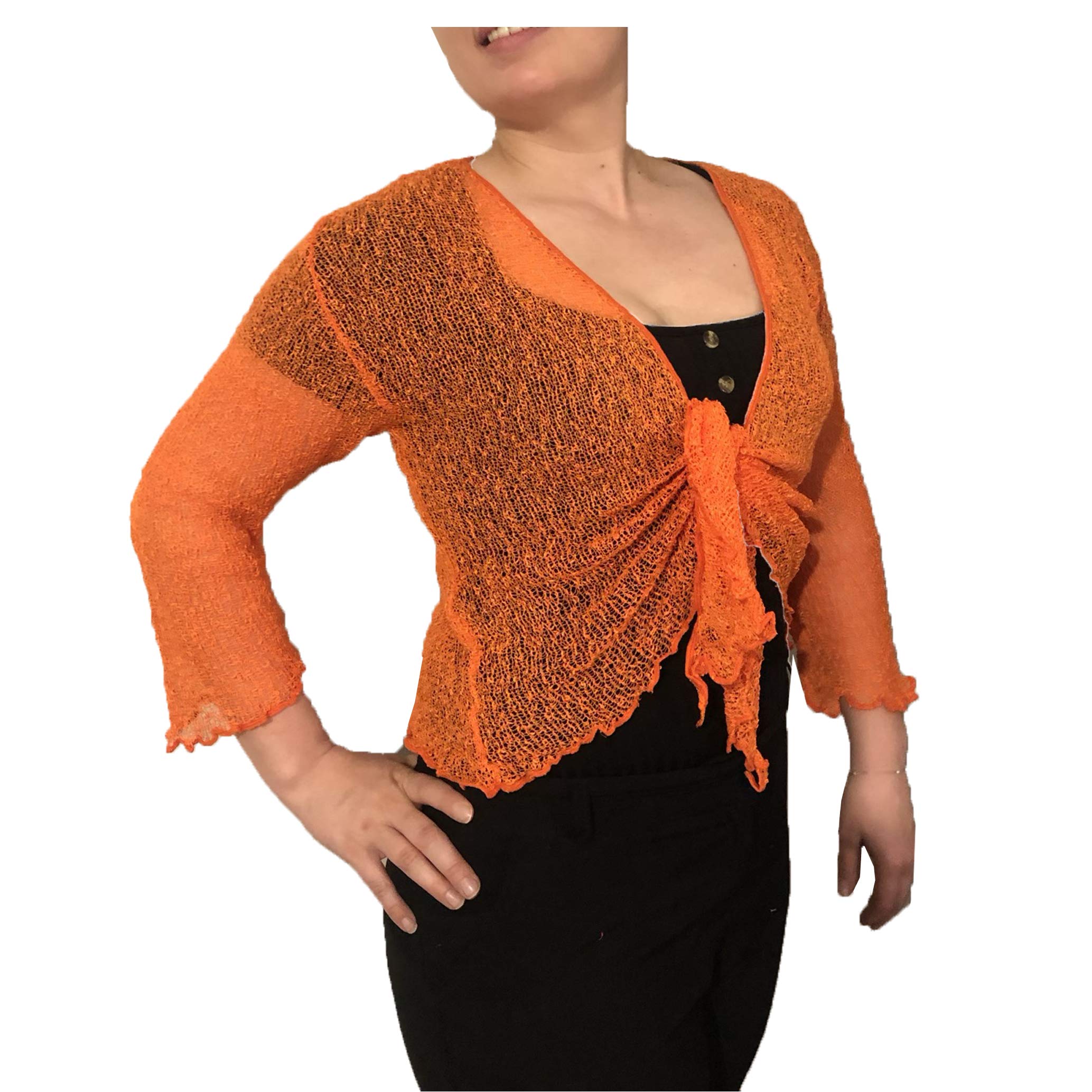 Exclusive Ladies Plain Knitted Cropped TIE UP Bolero Shrug TOP - Massive FIT (Orange)