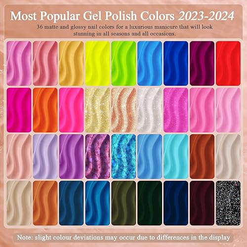 Miniatura 3 de Kit de esmalte de uñas de gel de 36 colores con luz UV, kit de esmalte de uñas de gel macarrón con base y capa superior brillante mate, kit de