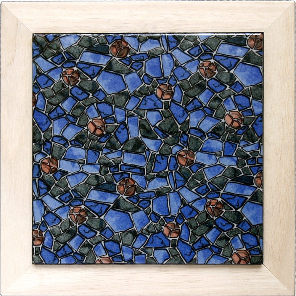 Tuile Mino décoration porte en bois vitrail bleu rt094 Japon