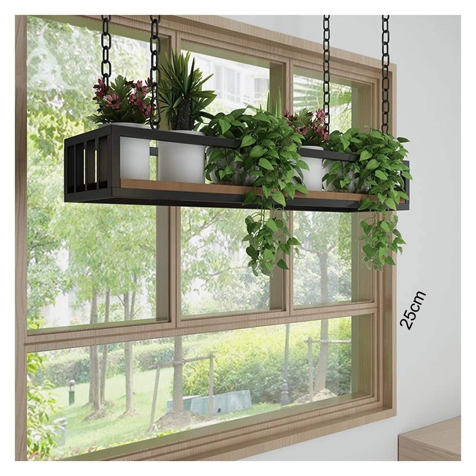 Scaffale da appendere per pentole, padelle, mensole da soffitto per cucina, supporto per fiori, stile moderno, creativo, in legno, metallo, rettangolare, organizer (140 x 25 x 15 cm)