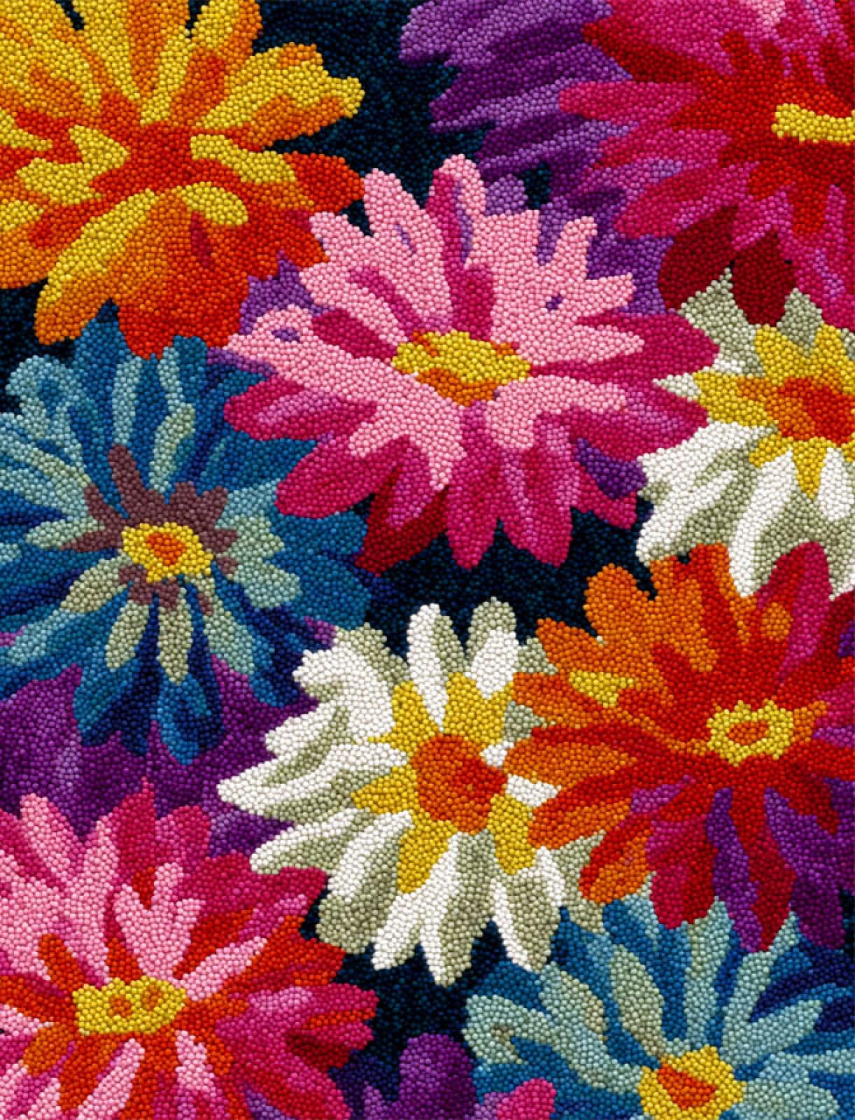 Wallphantom Diy Kit Per Fabbricare Tappeti,Dalia colorata,Kit Gancio Di Chiusura,Set Di Tappeti Ricamati All'Uncinetto,Modello di colore prestampato,90x120cm