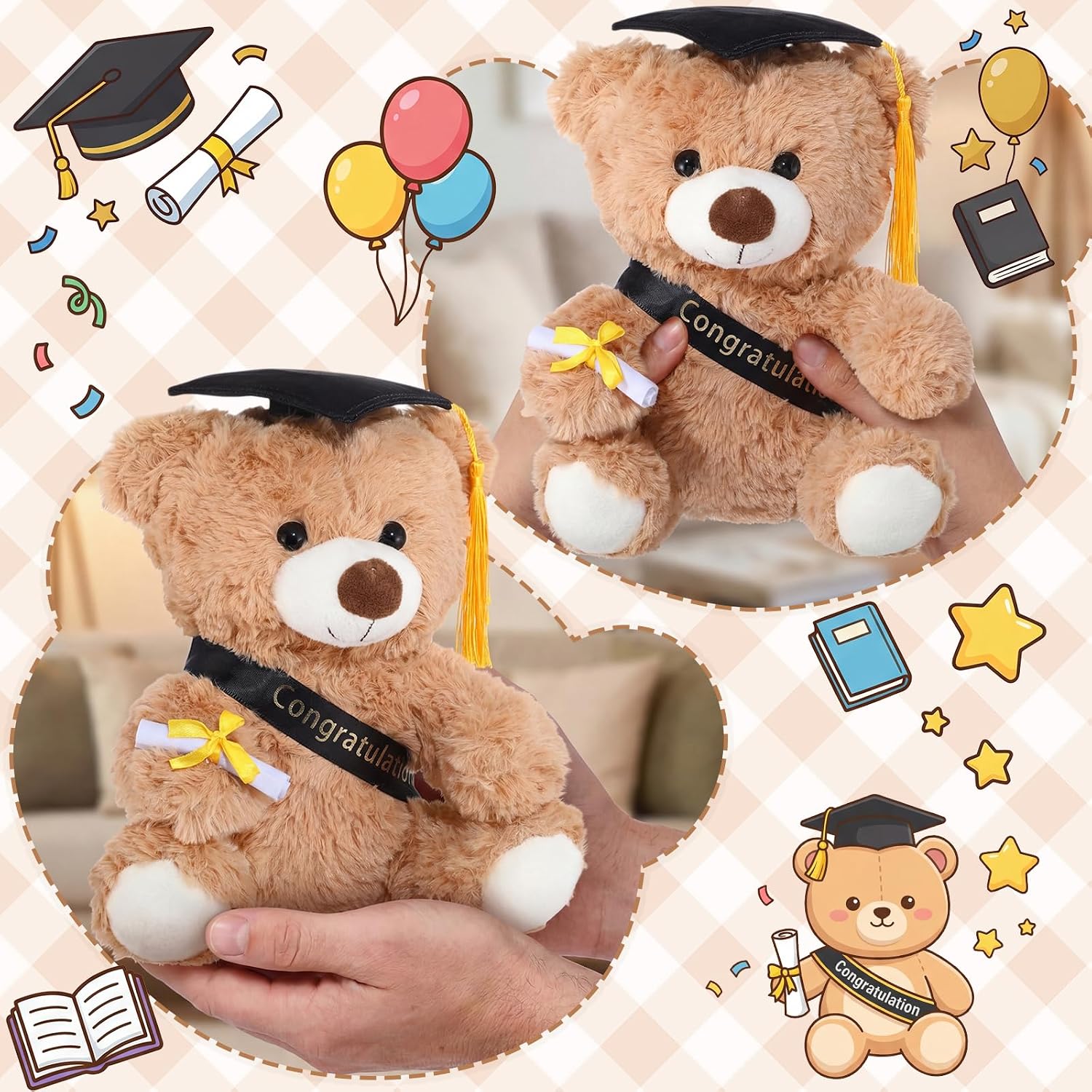Jenaai 8 Pcs 10 Inch Graduation Bear Bulk Teddy Bear with Cap Sash Diploma, Class of 2026 End of Year Gift for College Senior Elementary Preschool School Classroom Party
