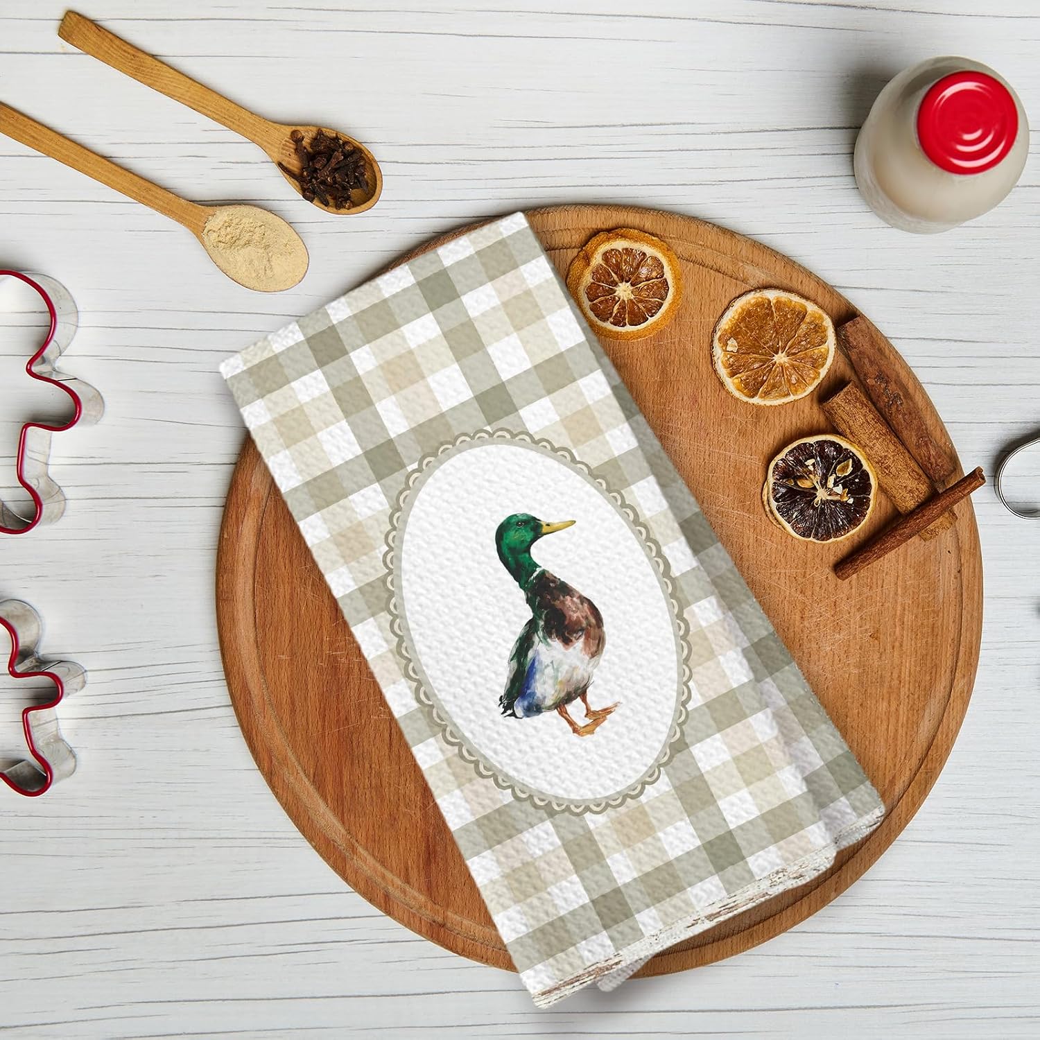 Mallard Duck Kitchen Towels Set of 2, Mallard Duck Hunting Bird Decor, Farmhouse Hunting Bird Hand Towel for Kitchen