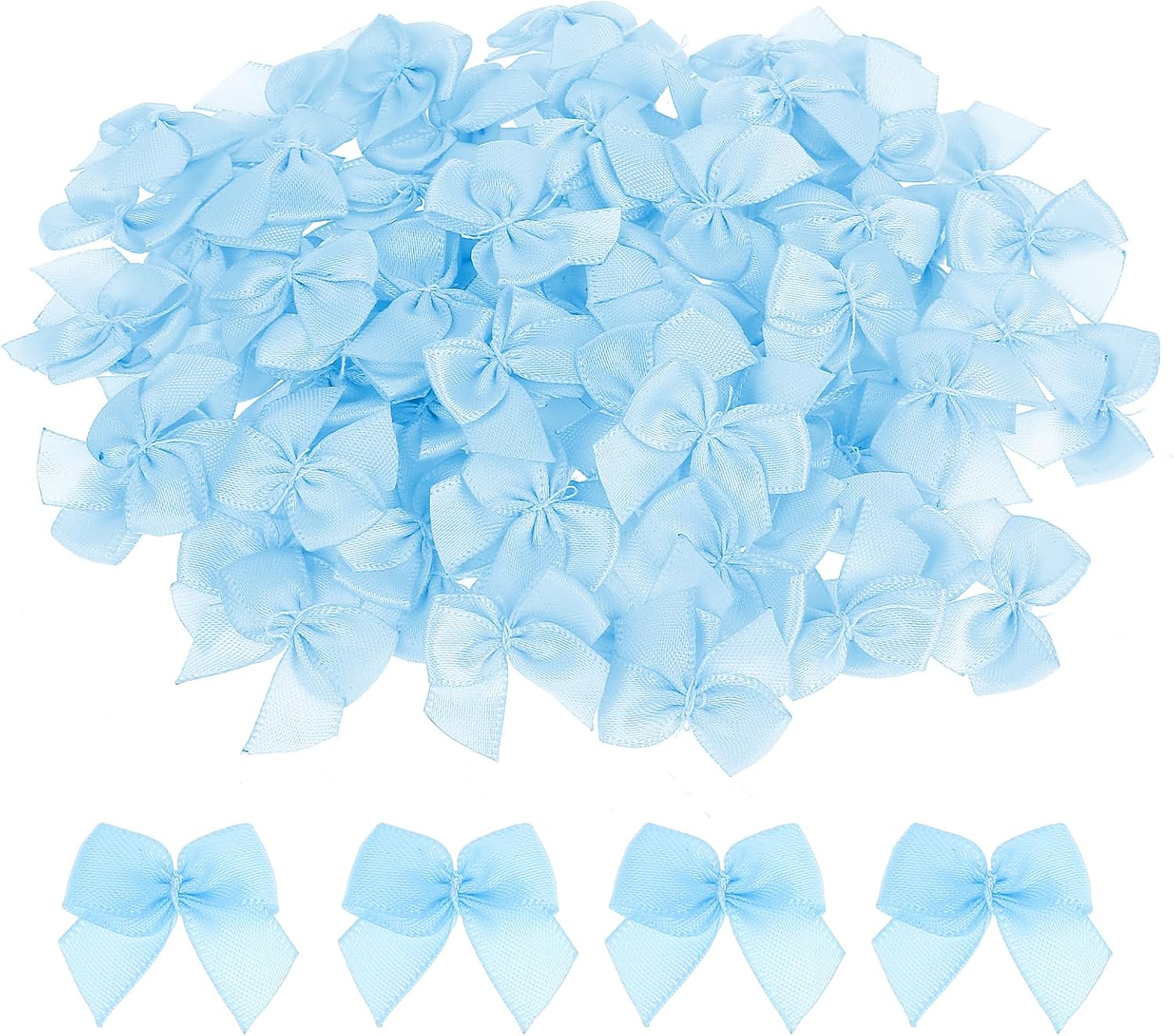Mozeat Lens Mini Bows, 100 Pcs 1 Inch Blue Satin Premade Tiny Bows for Crafts, DIY, Sewing, Gift Wrapping, Wedding, Birthday, Christmas, Party, Scrapbooking Decorations