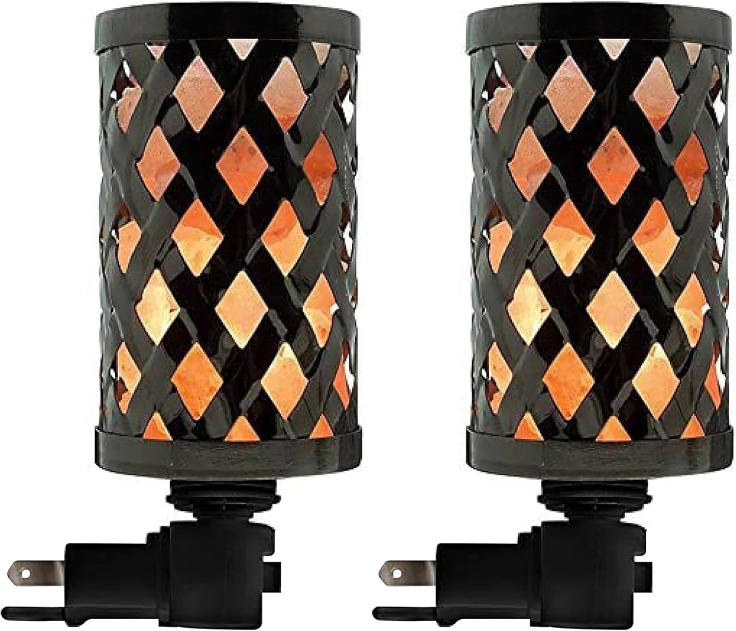Himalayan Glow Lattice Style Basket Salt Lamp Night Light with Pink Salt Chunks | 360 Degree Rotatable Wall Plug, Ideal Gift for Home Décor (Pack of 2)