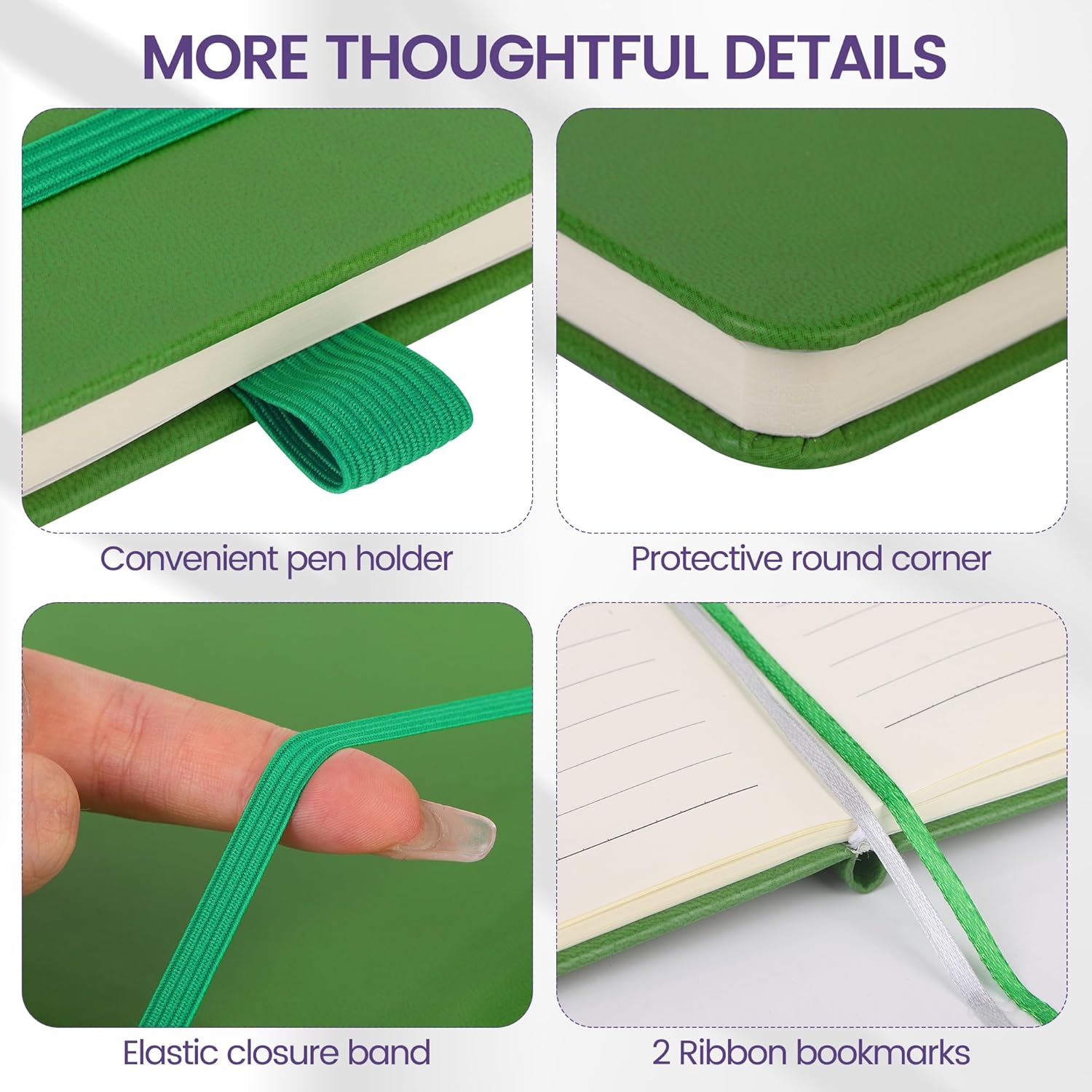 Aodaer 6 Pcs A5 Lined Journal Notebook 100 GSM College Ruled Hardcover Notebook for Men Women, 128 Pages PU Leather Notepad with Pen Holder for Writing Travel Work, 5.7 x 8.3 Inches, Rainbow Colors