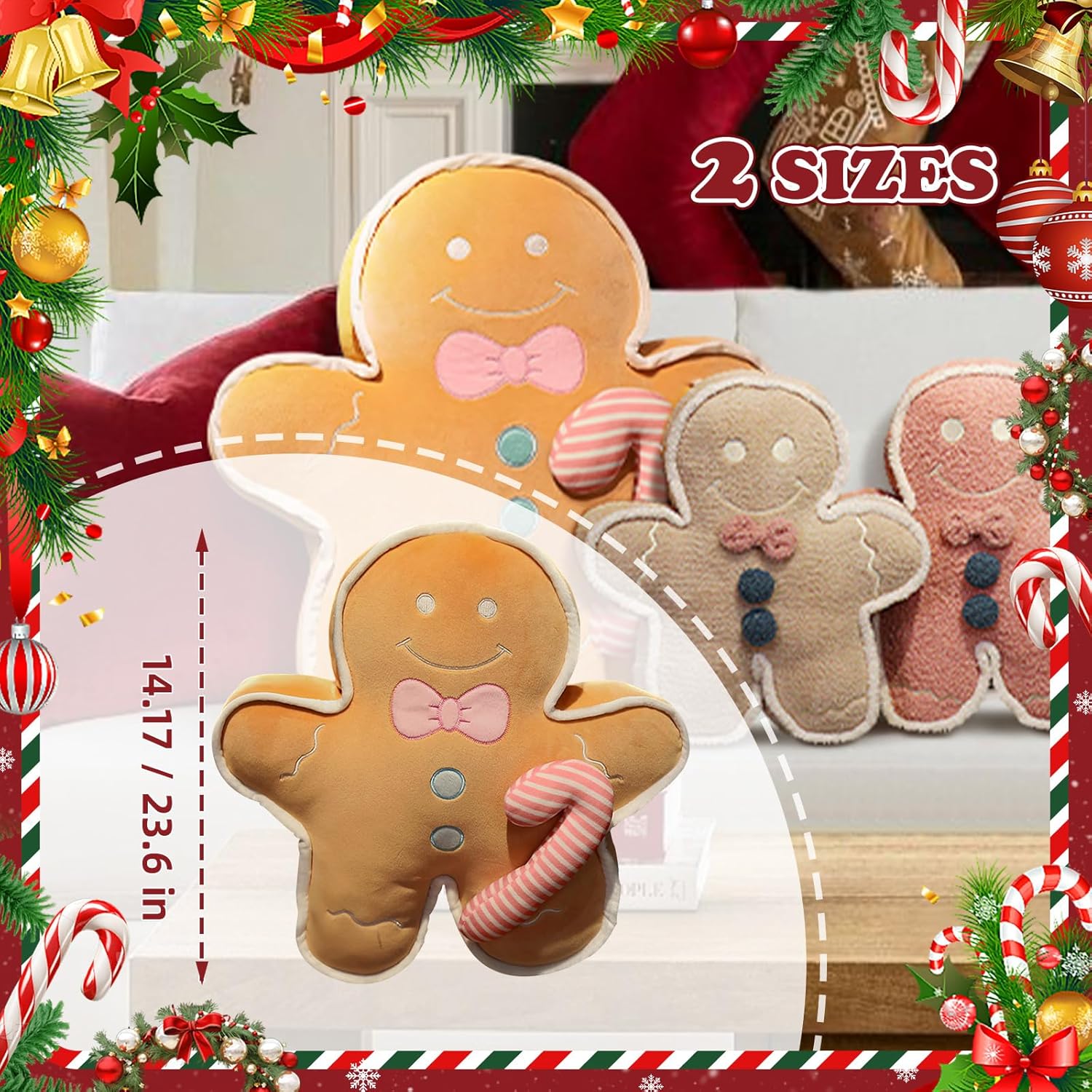 2 Pcs Christmas Gingerbread Man Pillow for Bed Couch